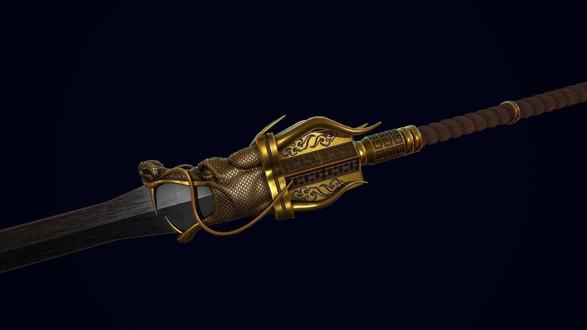 Golden Dragon Sword Low-poly 3D model_10