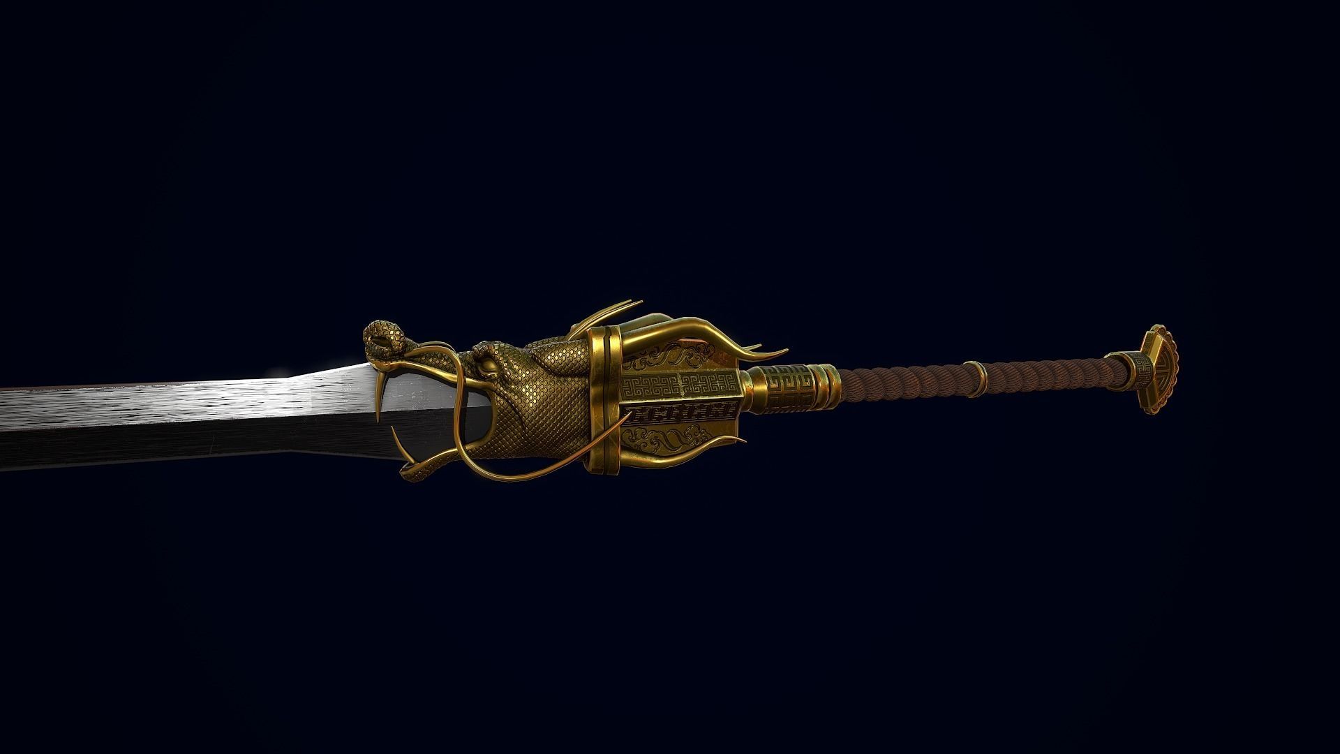 Golden Dragon Sword Low-poly 3D model_11