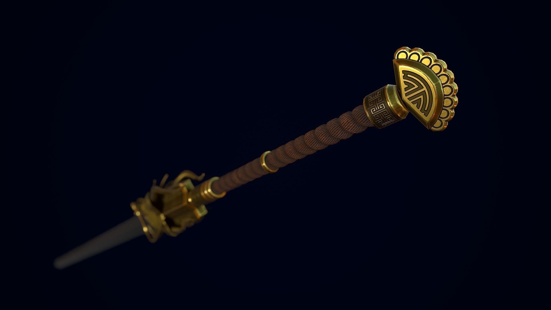 Golden Dragon Sword Low-poly 3D model_7