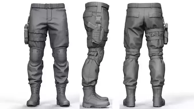 Military pants and Pistol Holster 3D model