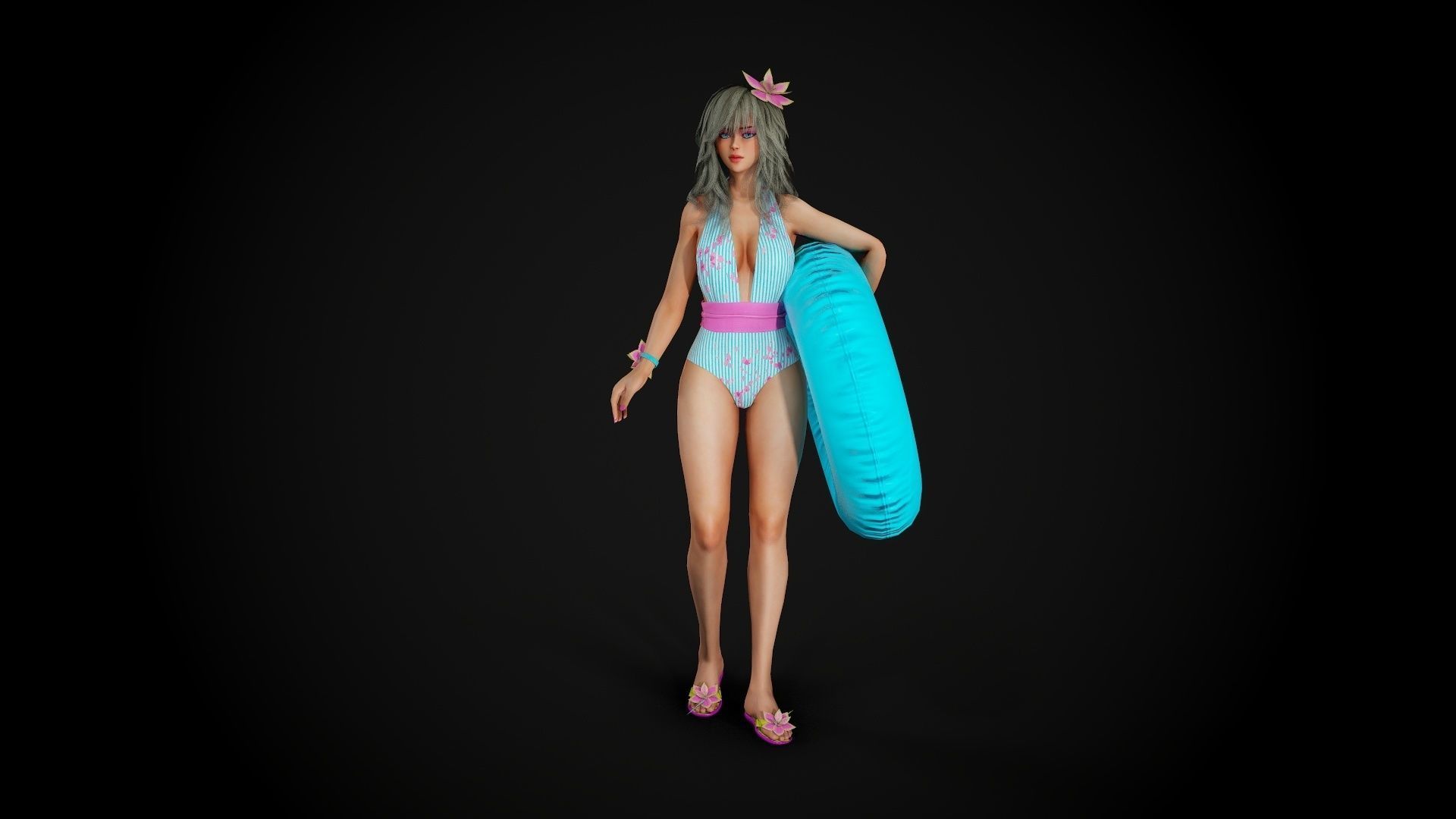 Summer Flower Beach Girl - Game Ready Low-poly 3D model_13
