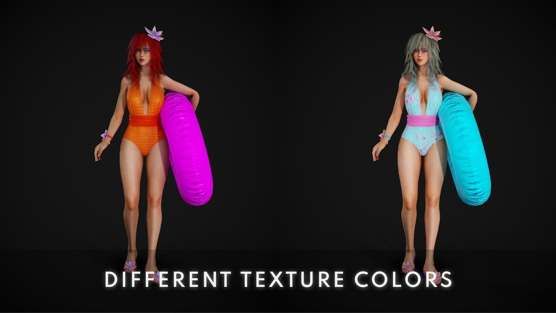 Summer Flower Beach Girl - Game Ready Low-poly 3D model_8