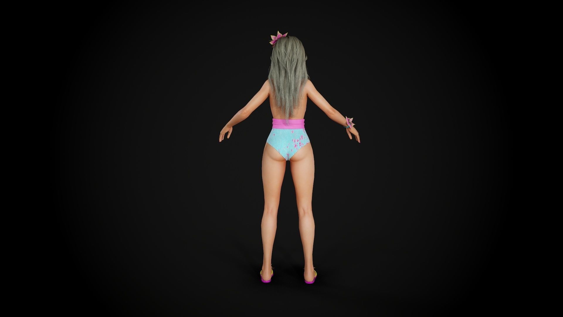 Summer Flower Beach Girl - Game Ready Low-poly 3D model_6