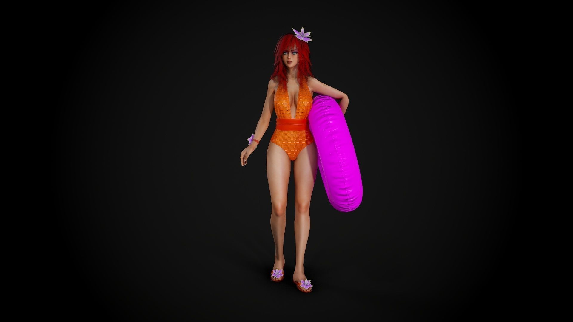Summer Flower Beach Girl - Game Ready Low-poly 3D model_14
