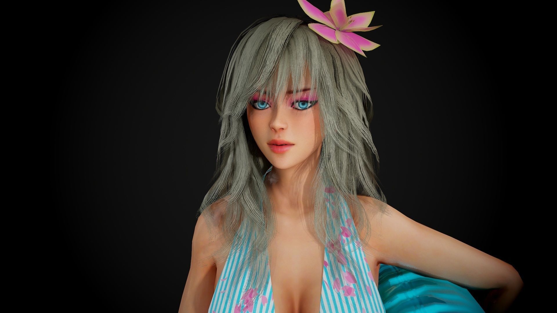 Summer Flower Beach Girl - Game Ready Low-poly 3D model_12
