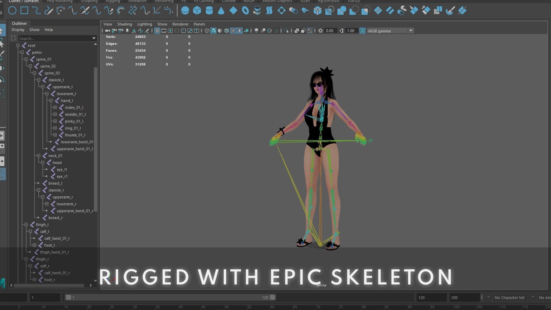 Summer Flower Beach Girl - Game Ready Low-poly 3D model_10