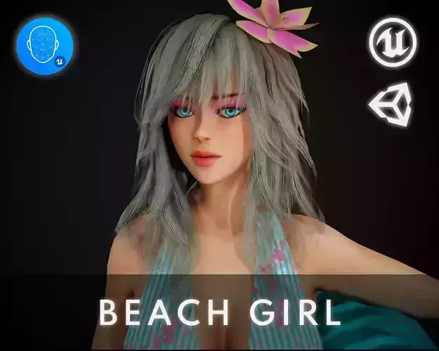 Summer Flower Beach Girl - Game Ready Low-poly 3D model
