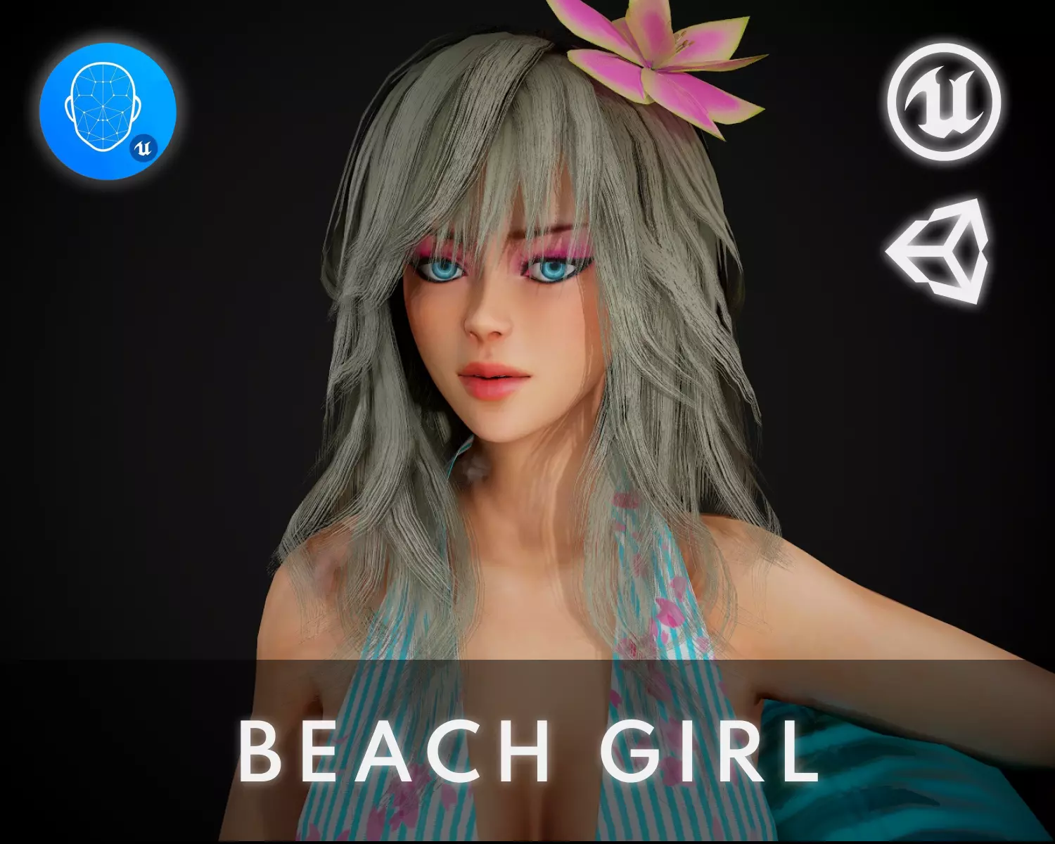 Summer Flower Beach Girl - Game Ready Low-poly 3D model_0