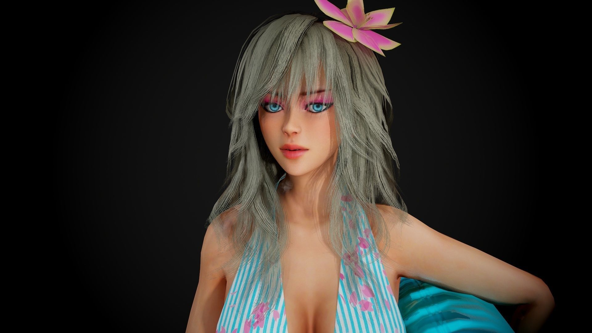 Summer Flower Beach Girl - Game Ready Low-poly 3D model_15