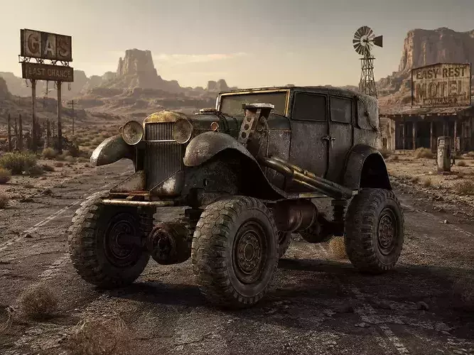 Huge post-apocalypse monster truck car PBR gameready da1