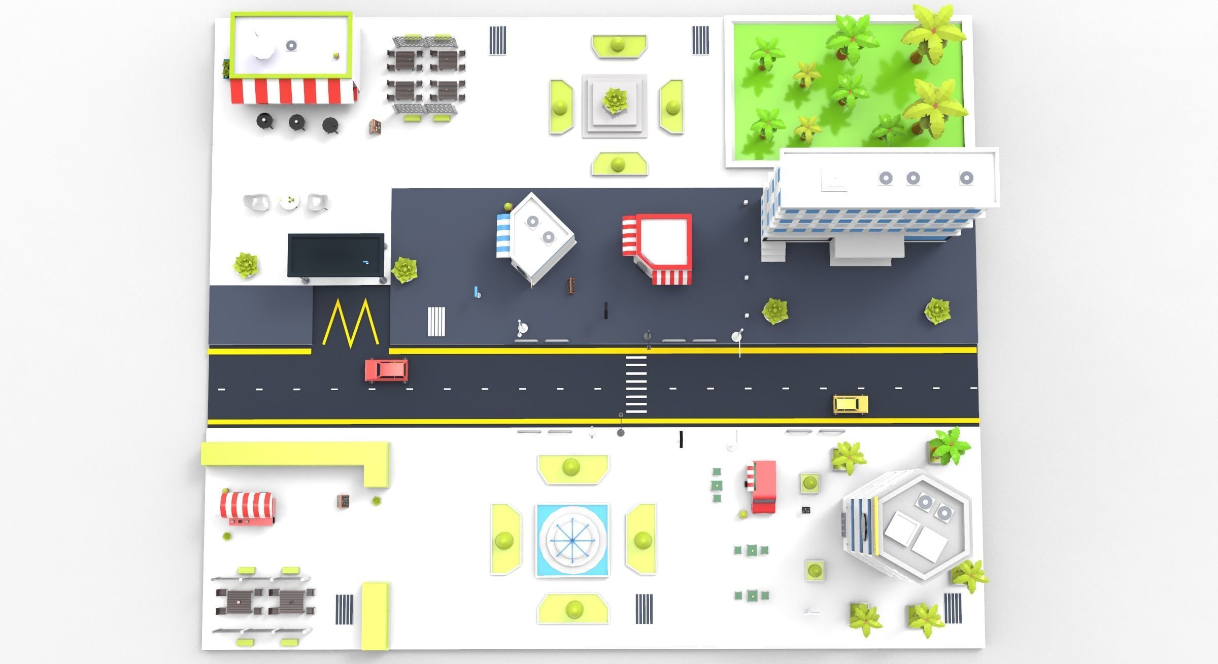 Cartoon City Restaurants And Coffee Low-poly 3D model_4