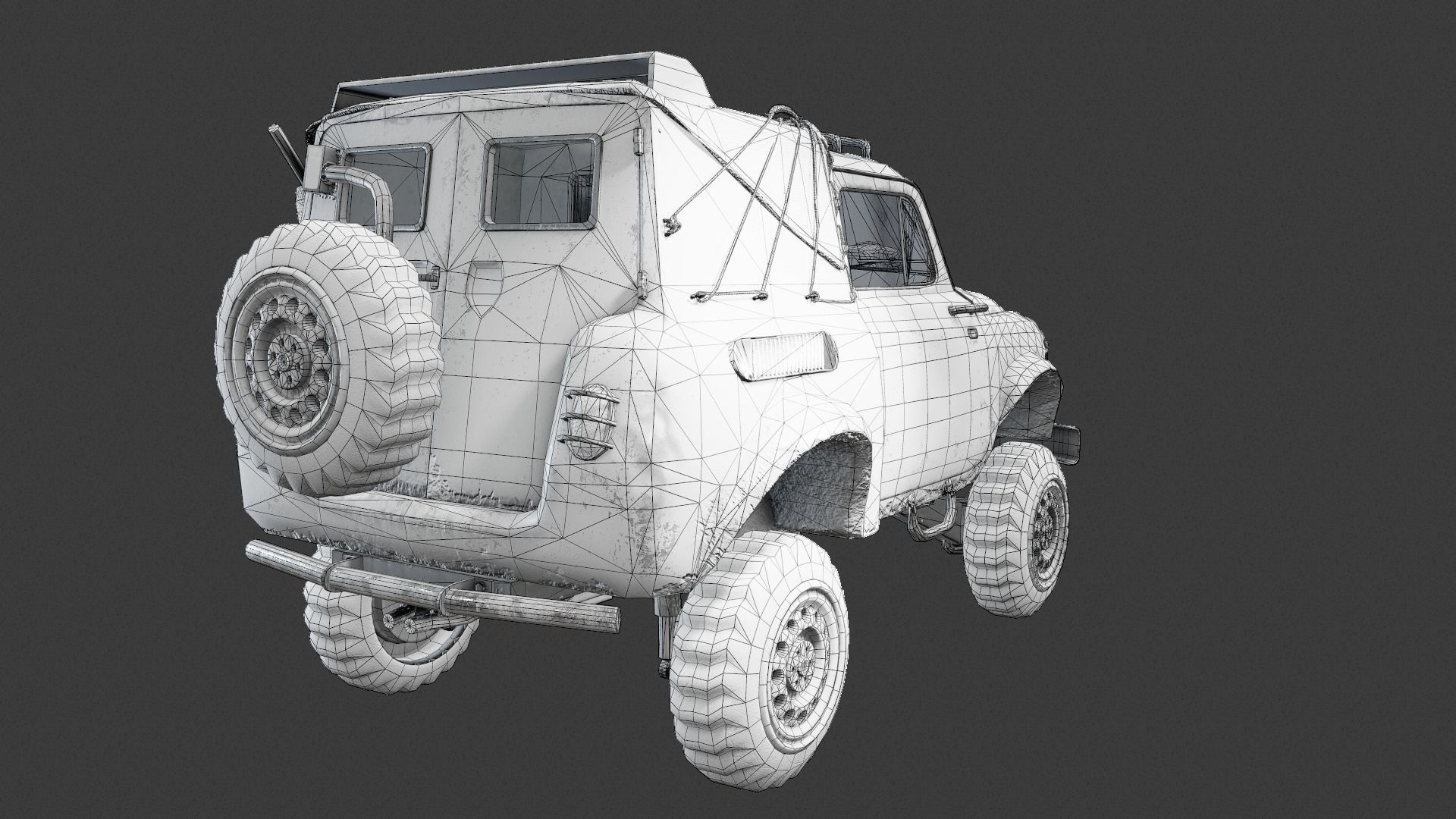 Retro vintage battle race suv car four-wheel drive lvl2 da1 Low-poly 3D model_18