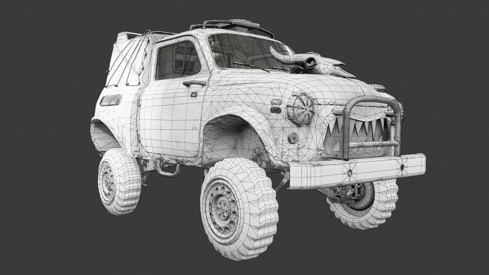 Retro vintage battle race suv car four-wheel drive lvl2 da1 Low-poly 3D model_16