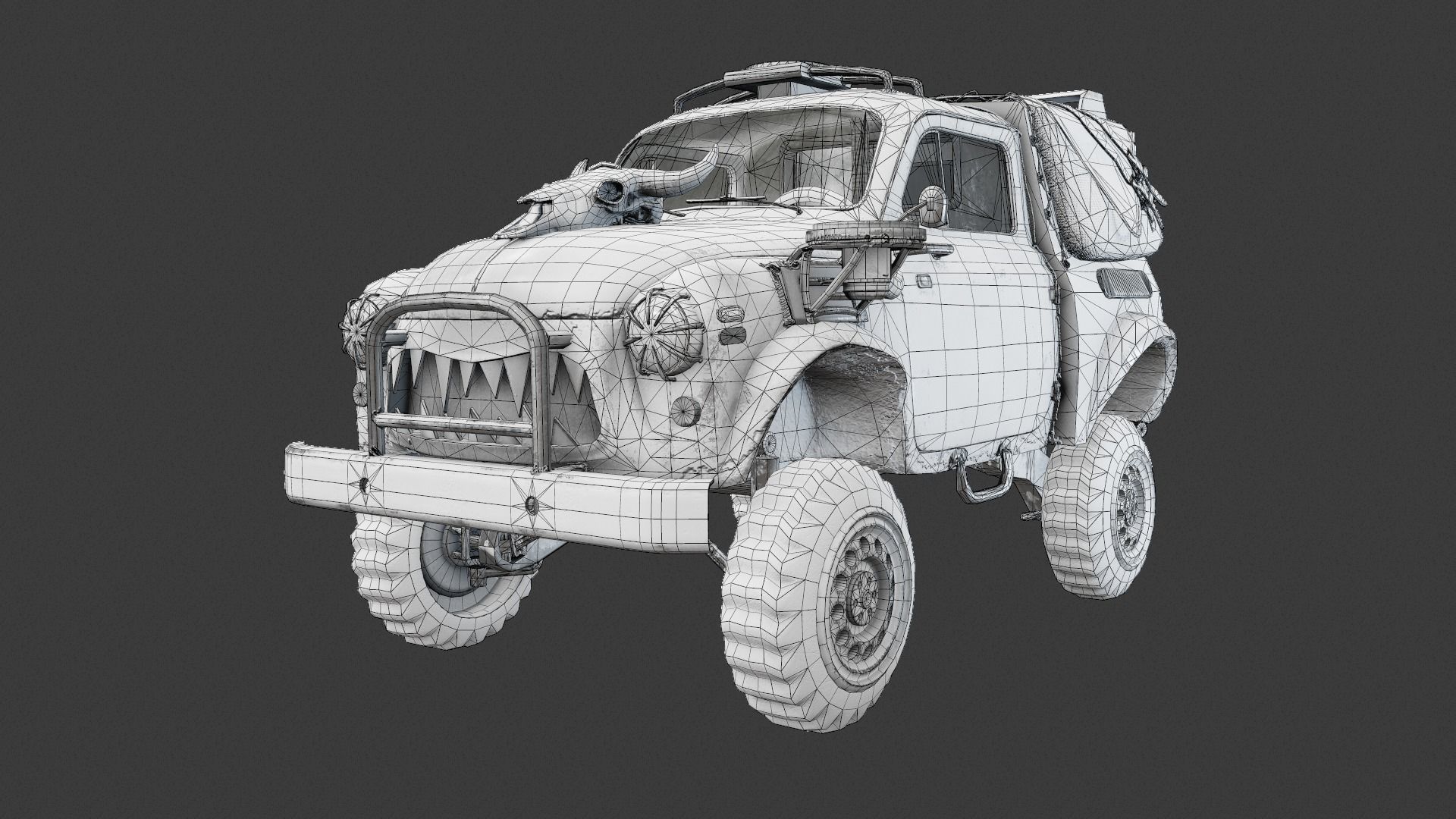 Retro vintage battle race suv car four-wheel drive lvl2 da1 Low-poly 3D model_17