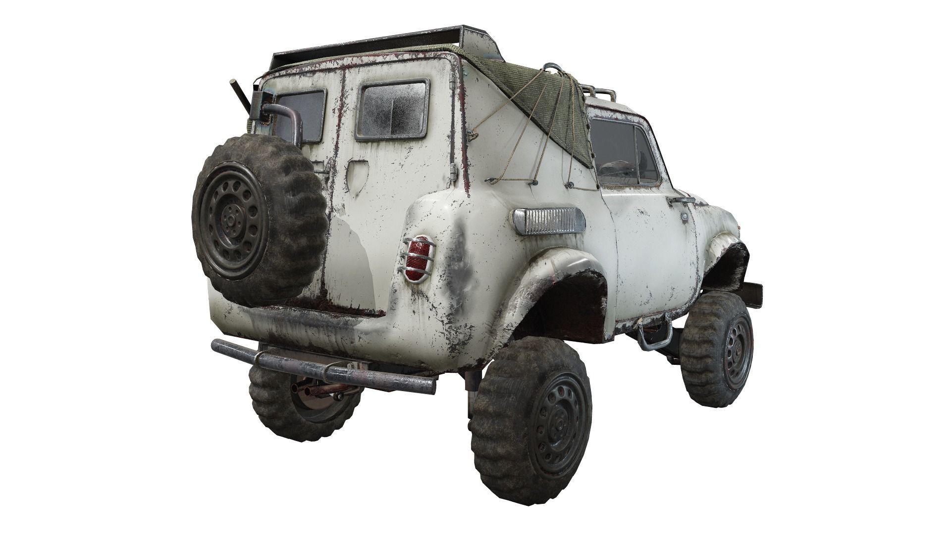 Retro vintage battle race suv car four-wheel drive lvl2 da1 Low-poly 3D model_2