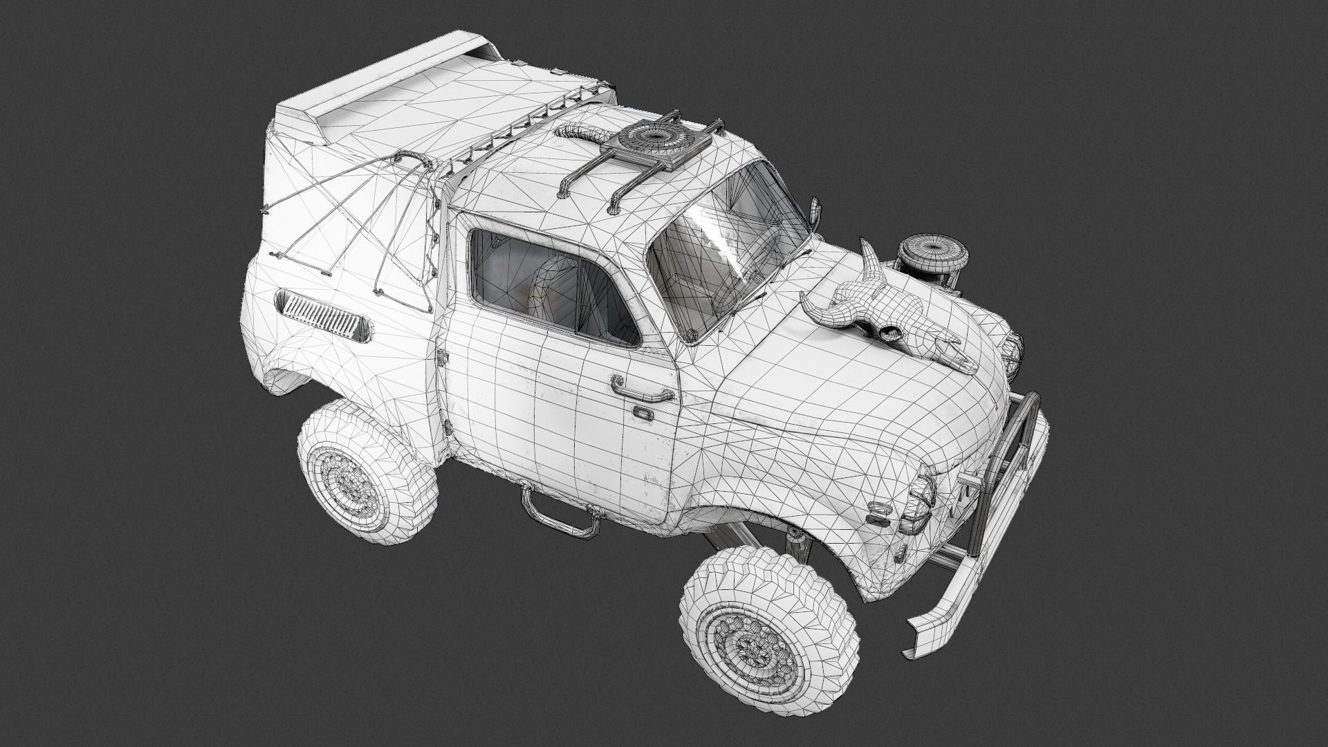 Retro vintage battle race suv car four-wheel drive lvl2 da1 Low-poly 3D model_15