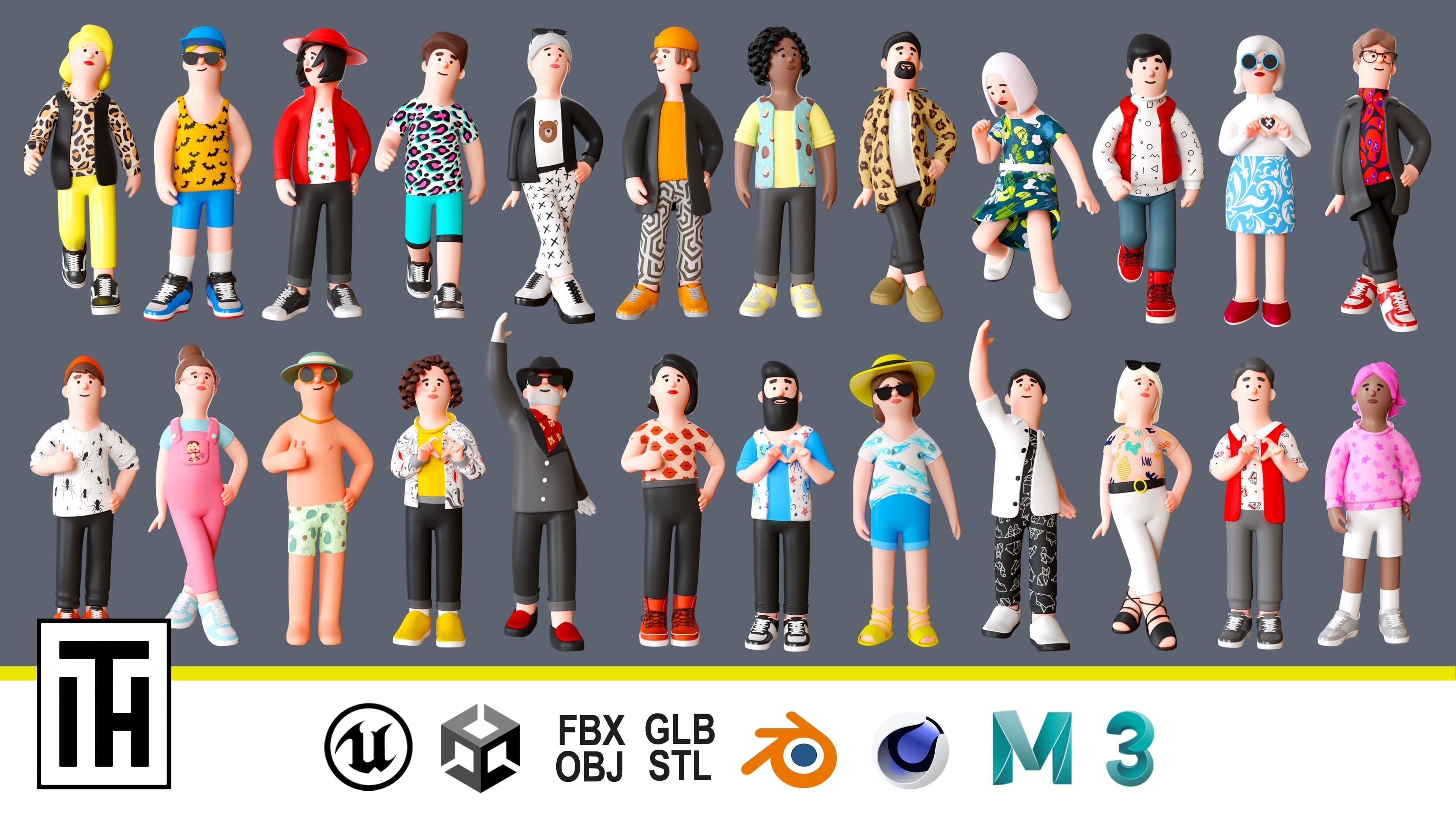 Cartoon Characters 4 Low-poly 3D model_1