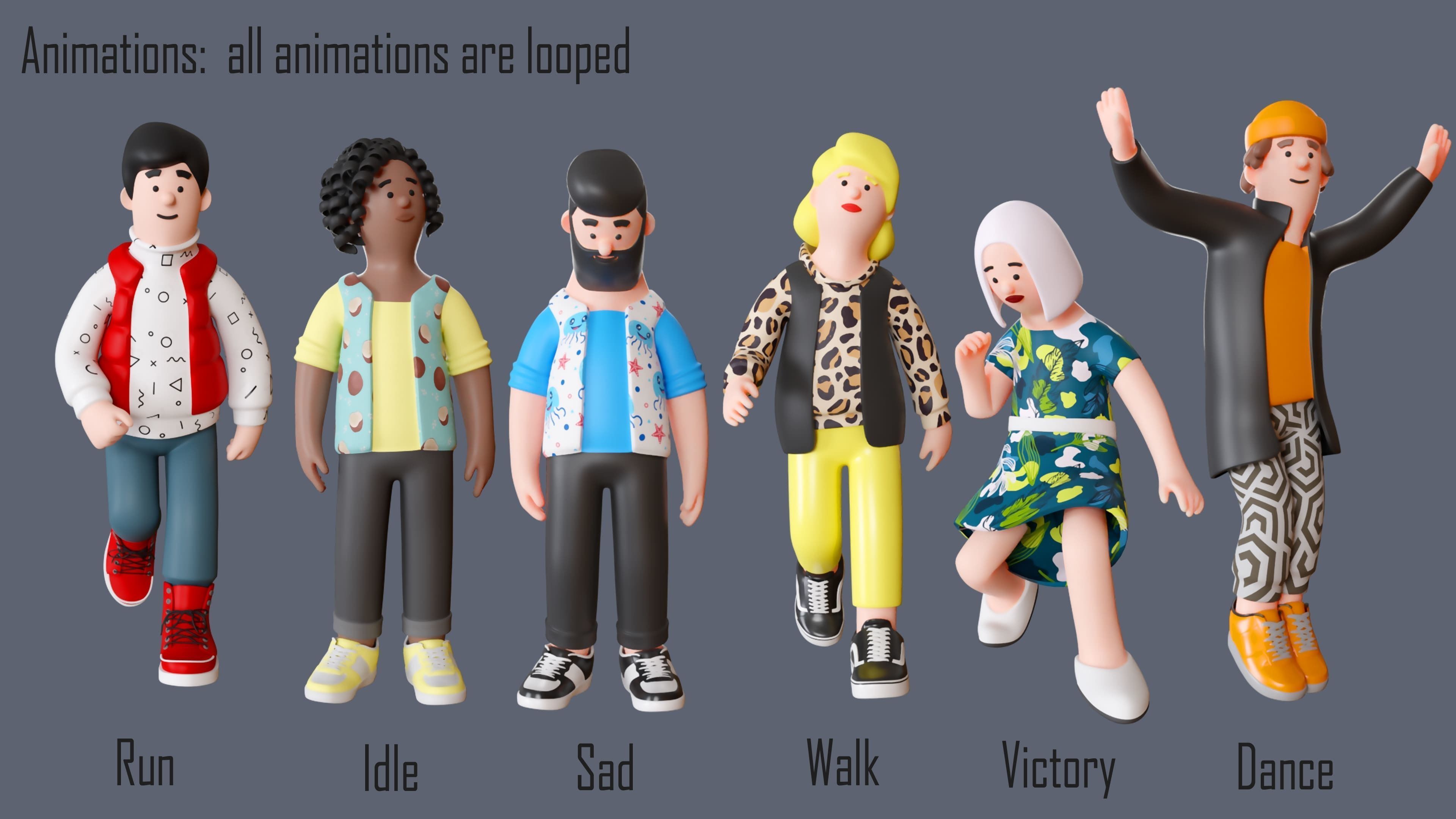 Cartoon Characters 4 Low-poly 3D model_3