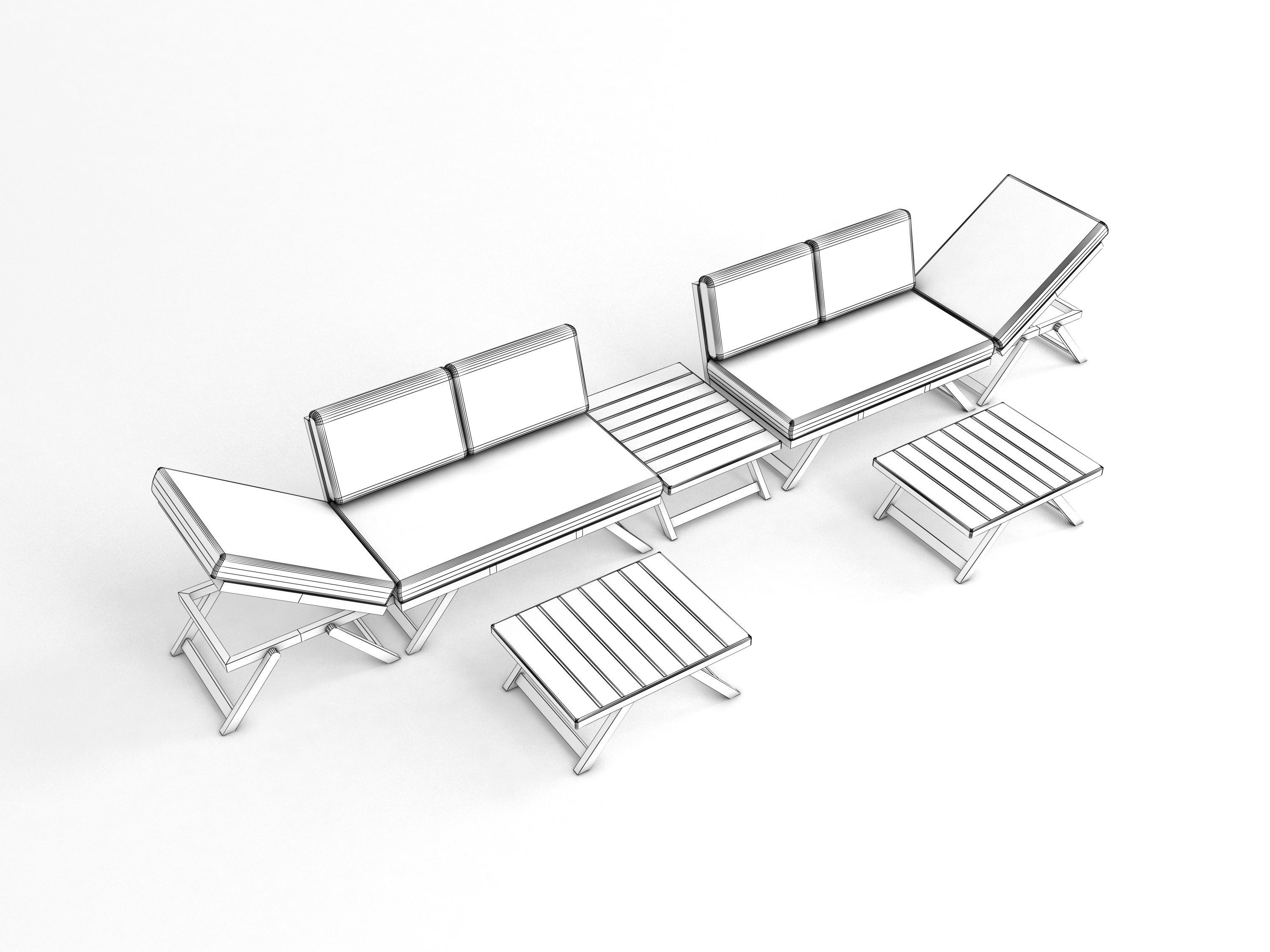 Foldable Garden Chair Table Set Low-poly 3D model_5