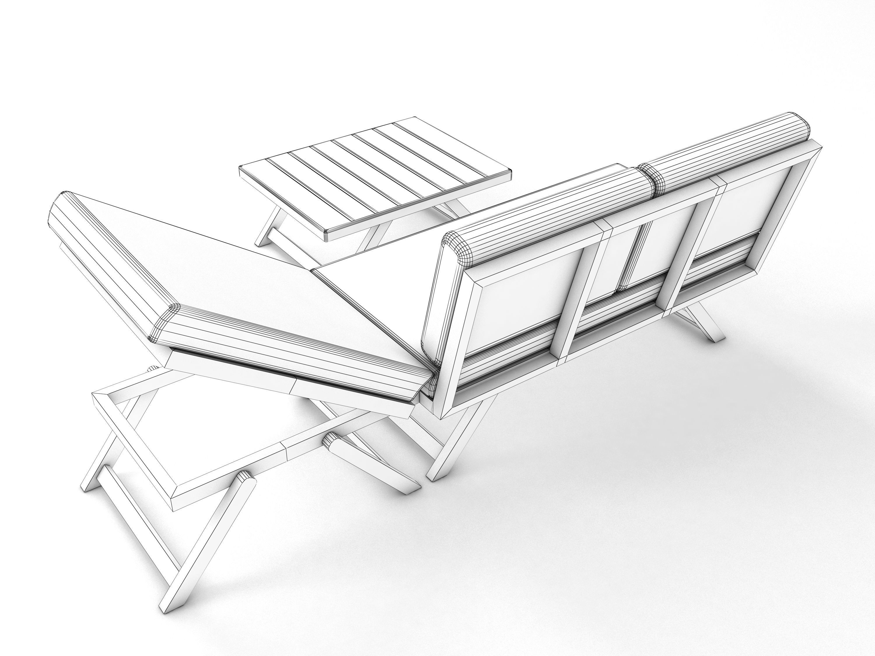 Foldable Garden Chair Table Set Low-poly 3D model_6