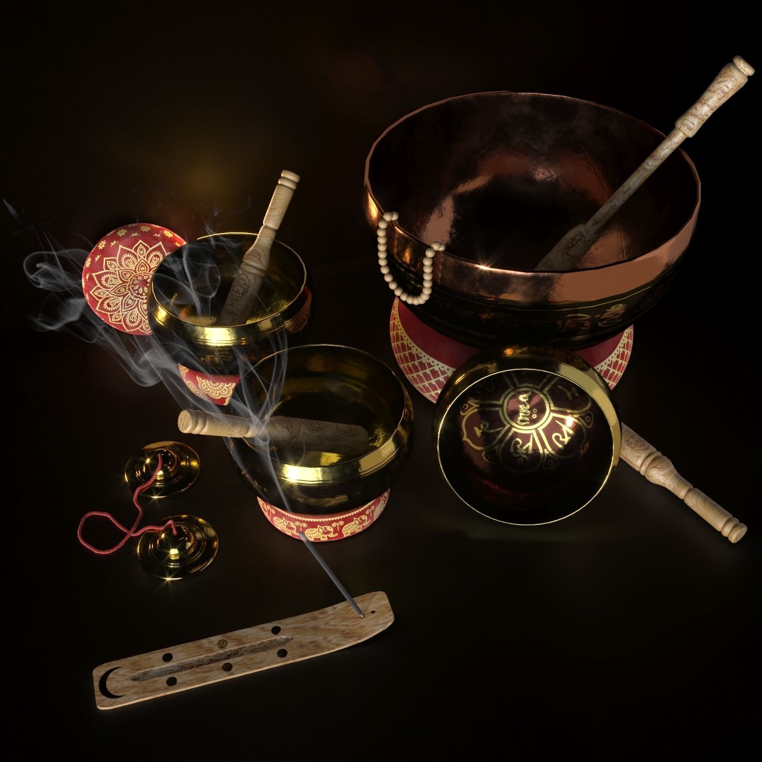 Tibetan singing bowls for SPA 3D model_2