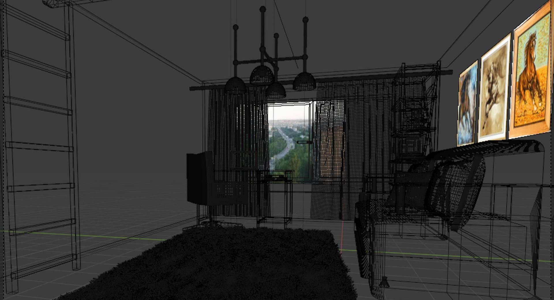 Small-room room with couch and bookshelf 3D model_3