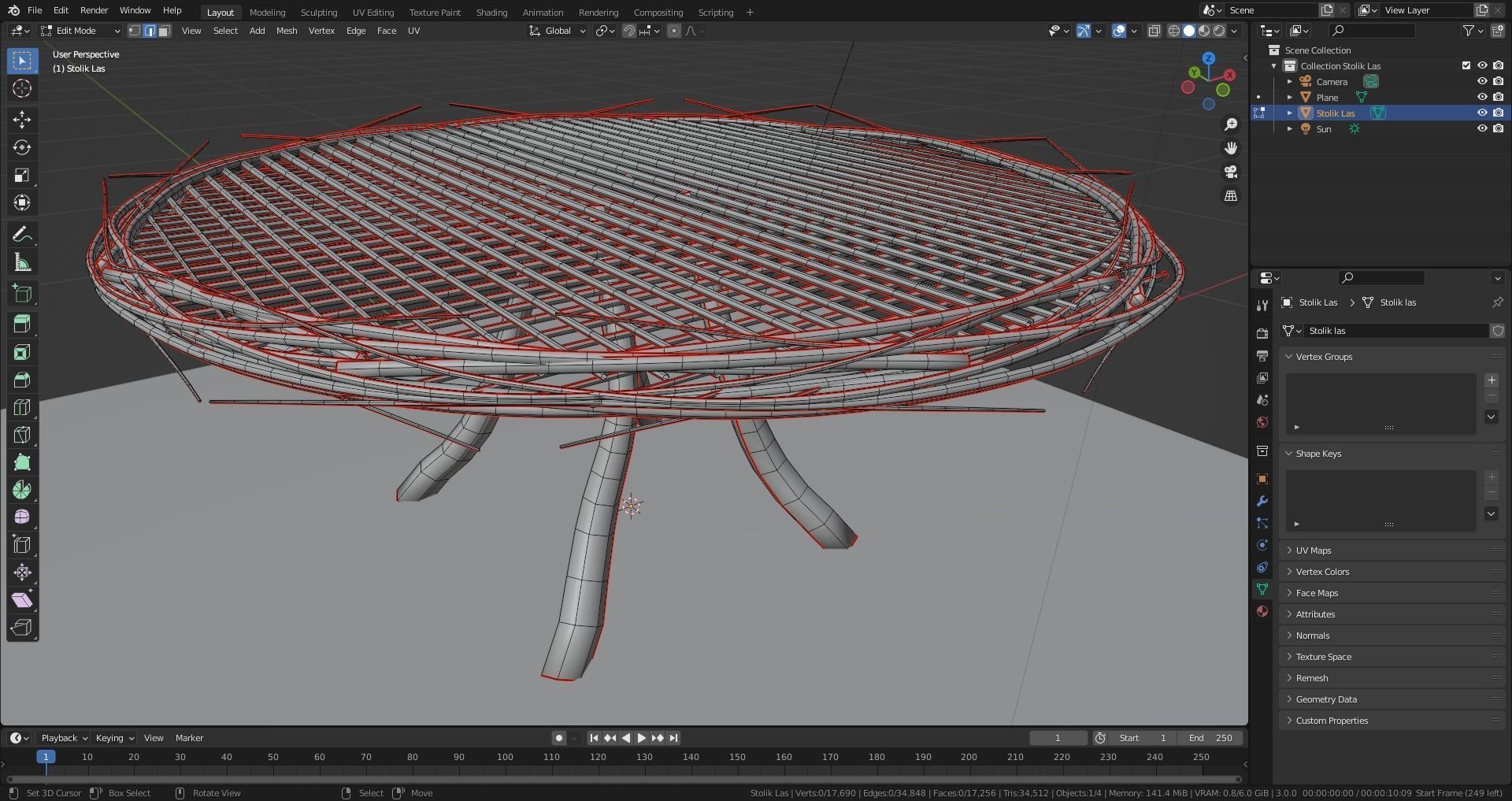 Forest - Wooden Circle Small Table Low-poly 3D model_5
