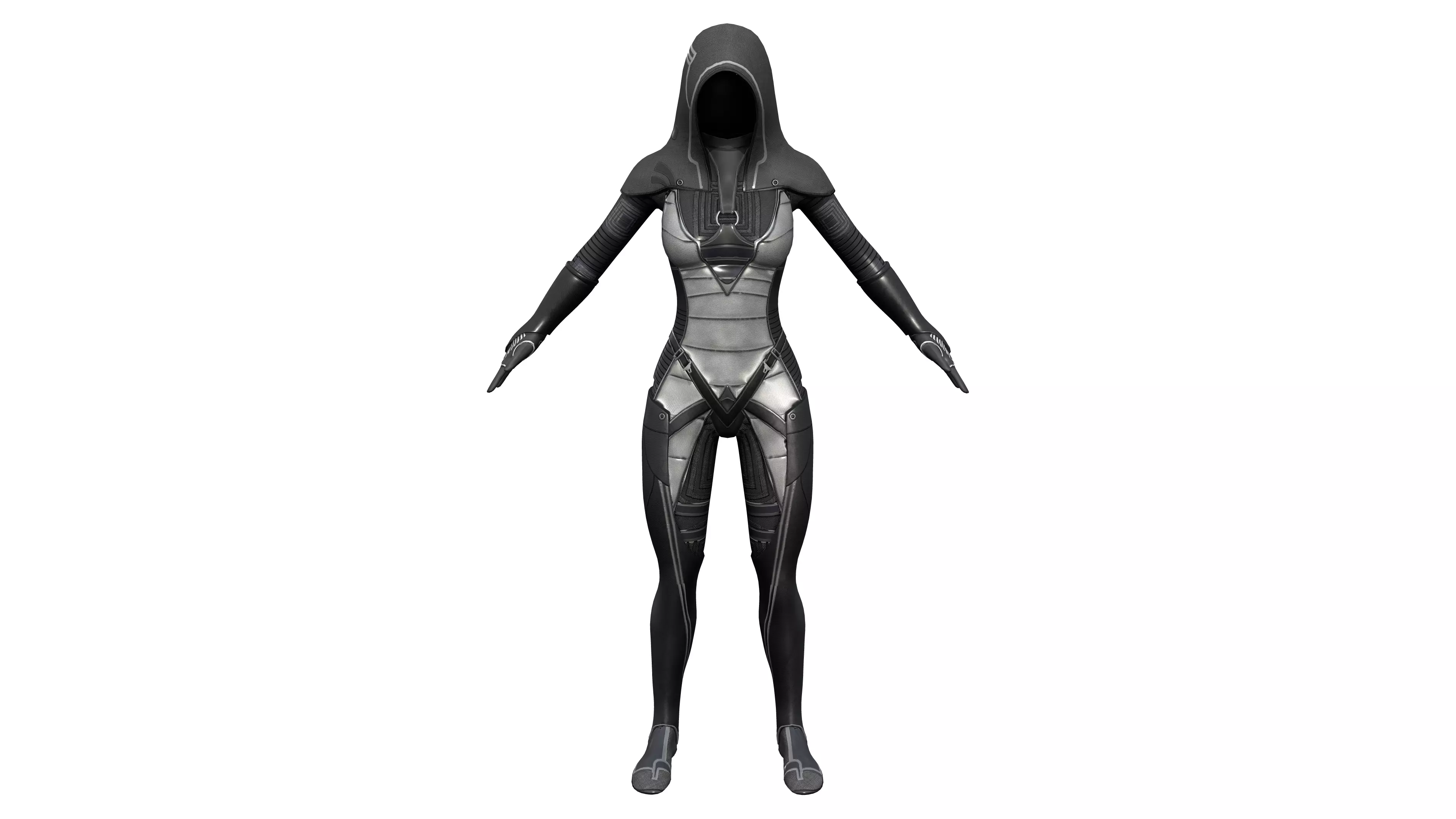 Hooded Full Body Dark Suit Dystopian Future Costume Low-poly 3D model_0