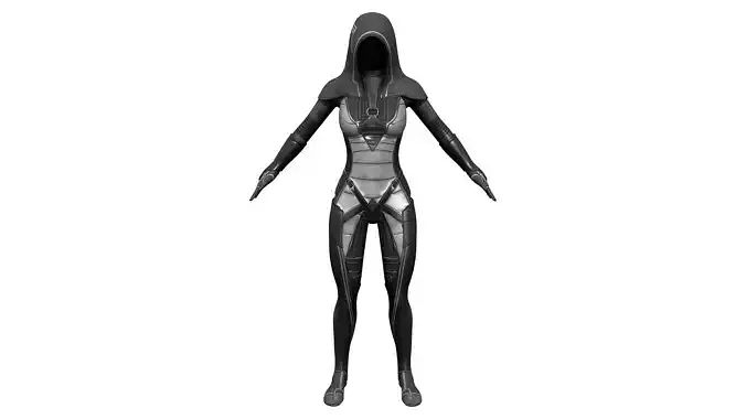 Hooded Full Body Dark Suit Dystopian Future Costume Low-poly 3D model Hooded Full Body Dark Suit Dystopian Future Costume Low-poly 3D model
