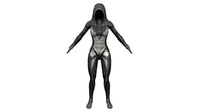 Hooded Full Body Dark Suit Dystopian Future Costume Low-poly 3D model
