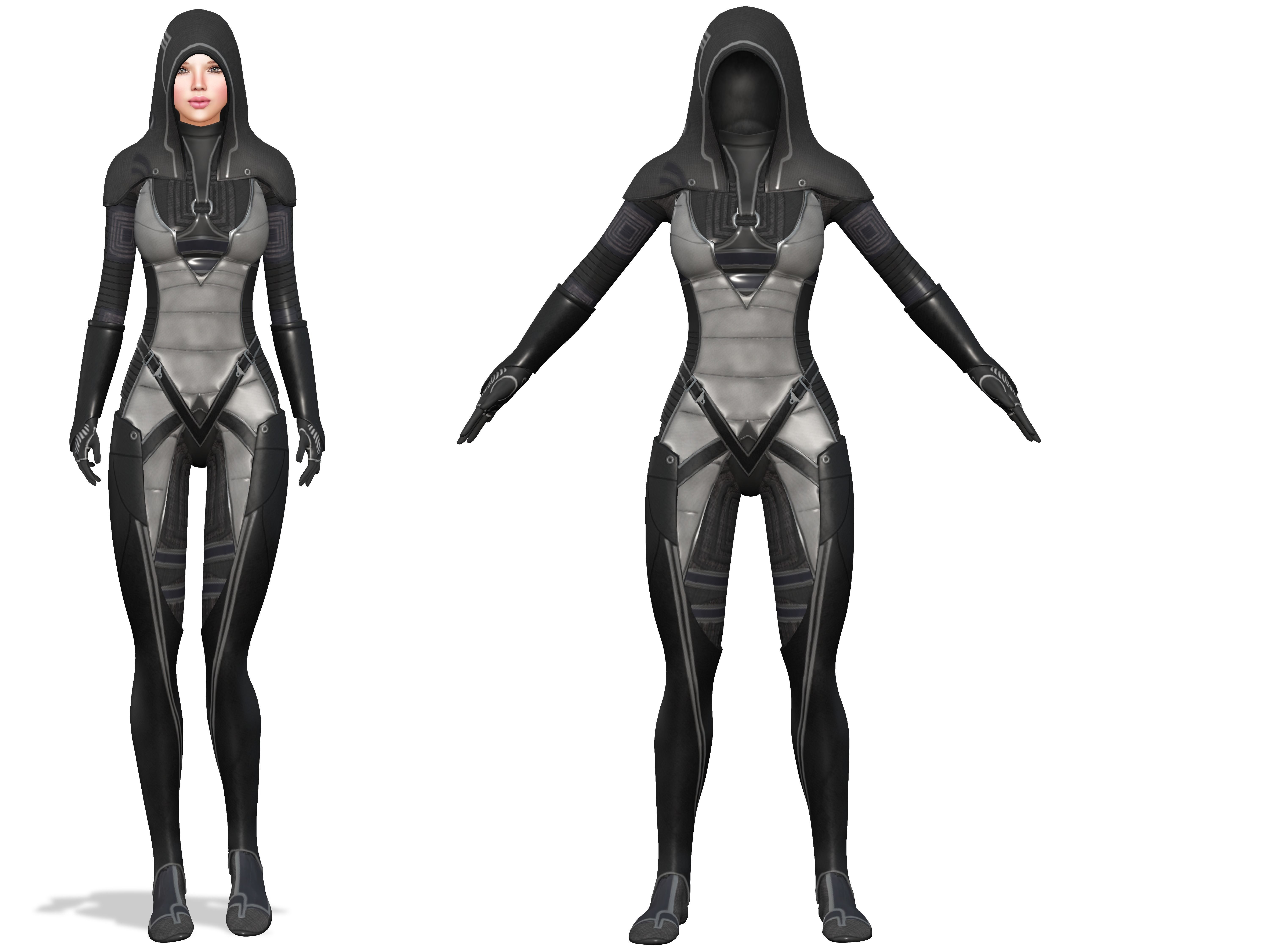 Hooded Full Body Dark Suit Dystopian Future Costume Low-poly 3D model_2