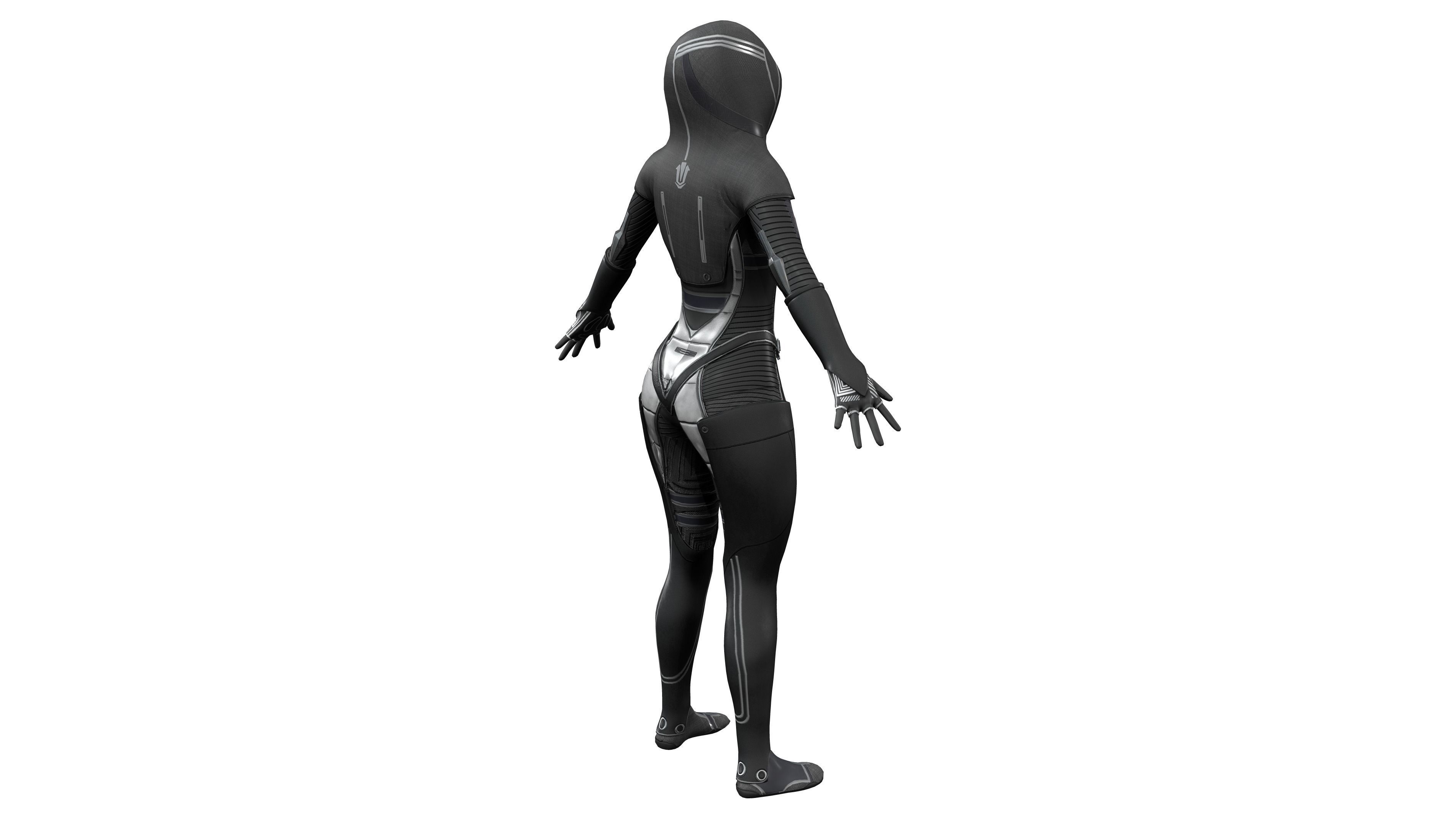 Hooded Full Body Dark Suit Dystopian Future Costume Low-poly 3D model_6