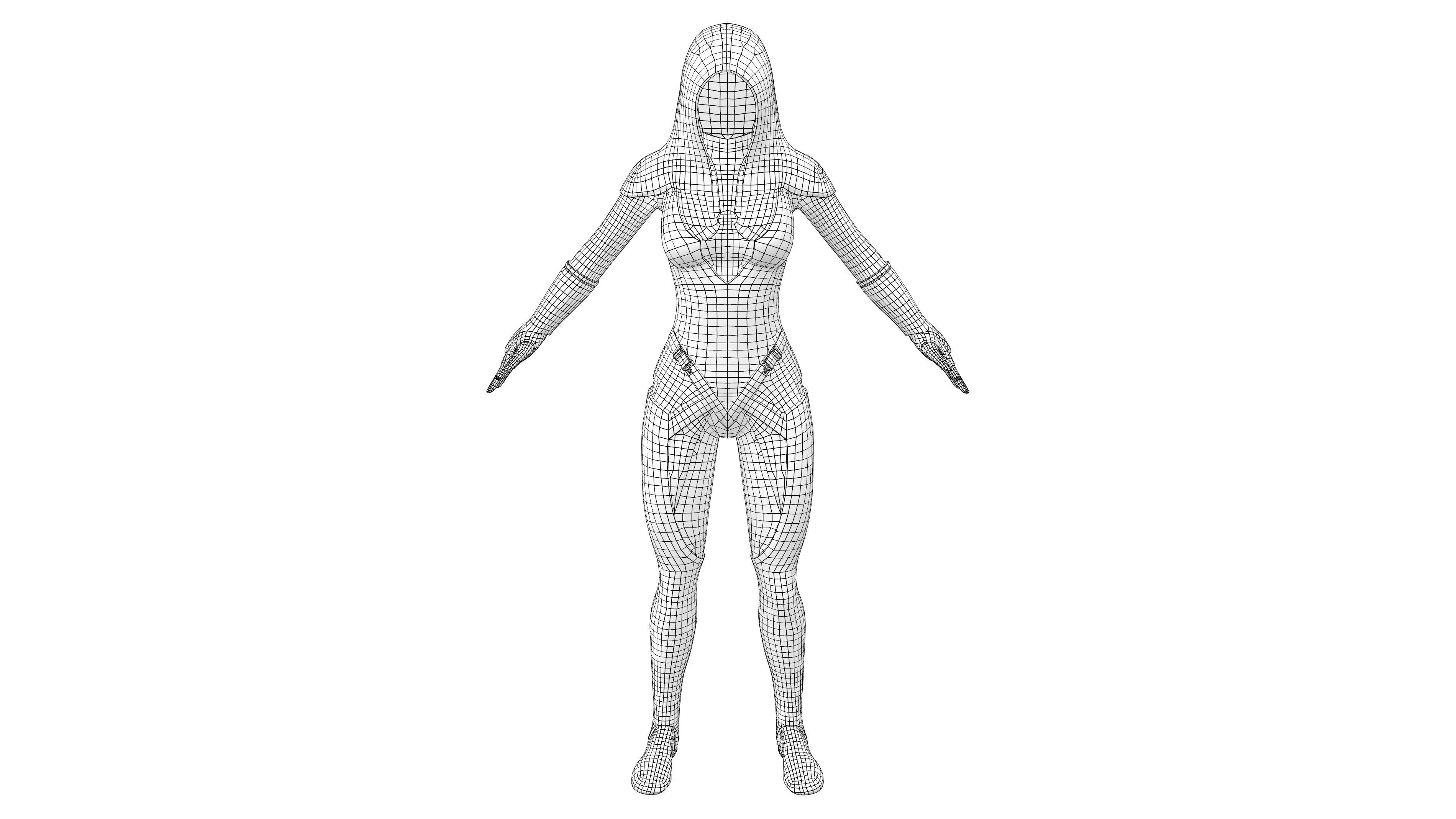 Hooded Full Body Dark Suit Dystopian Future Costume Low-poly 3D model_7