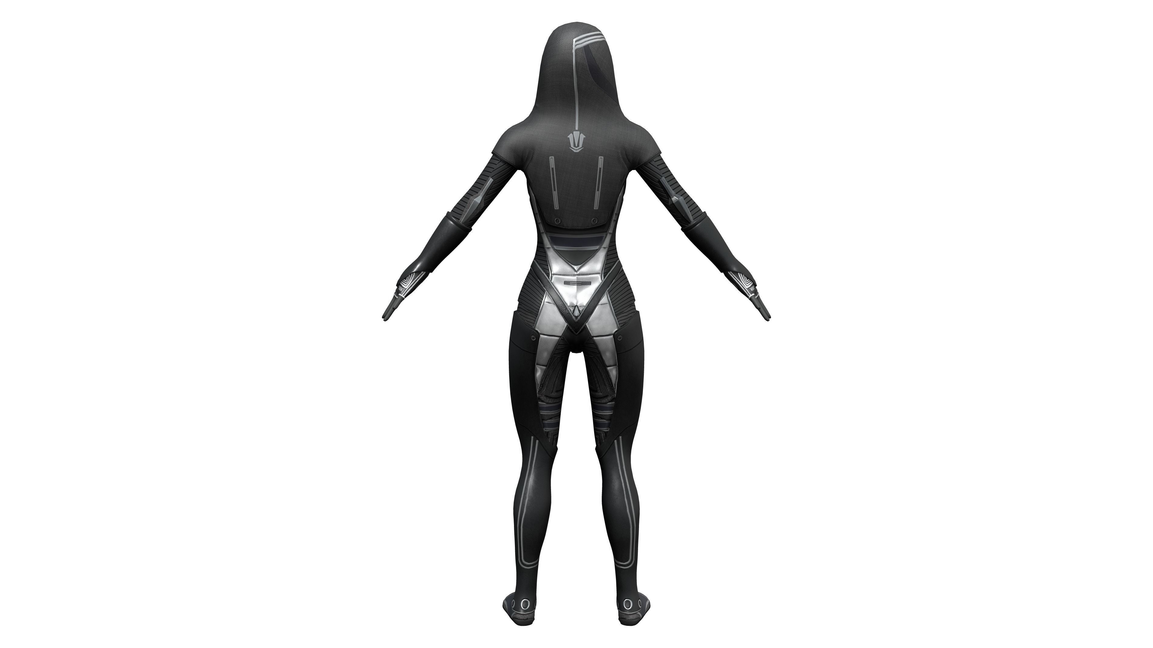 Hooded Full Body Dark Suit Dystopian Future Costume Low-poly 3D model_5