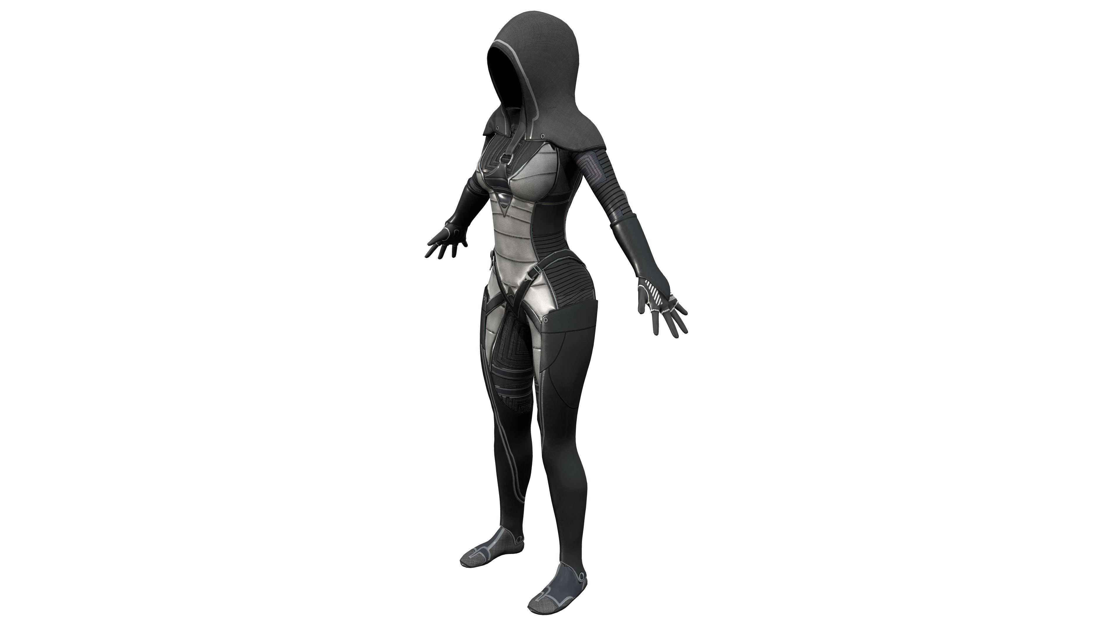 Hooded Full Body Dark Suit Dystopian Future Costume Low-poly 3D model_3