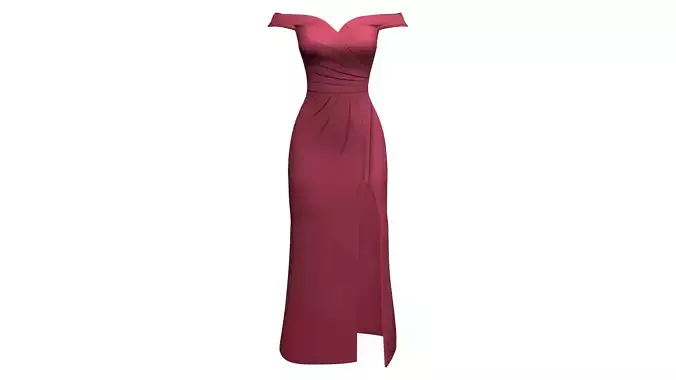 Front Slit Wrap Around Off Shoulder Maroon Color Long Gown Dress