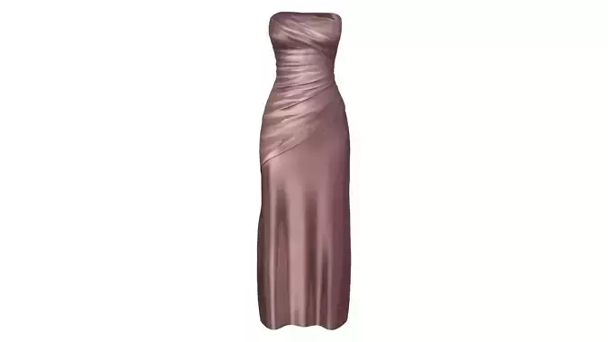 Chocolate Color Strapless Wrinkled Long Skirt Gown Dress