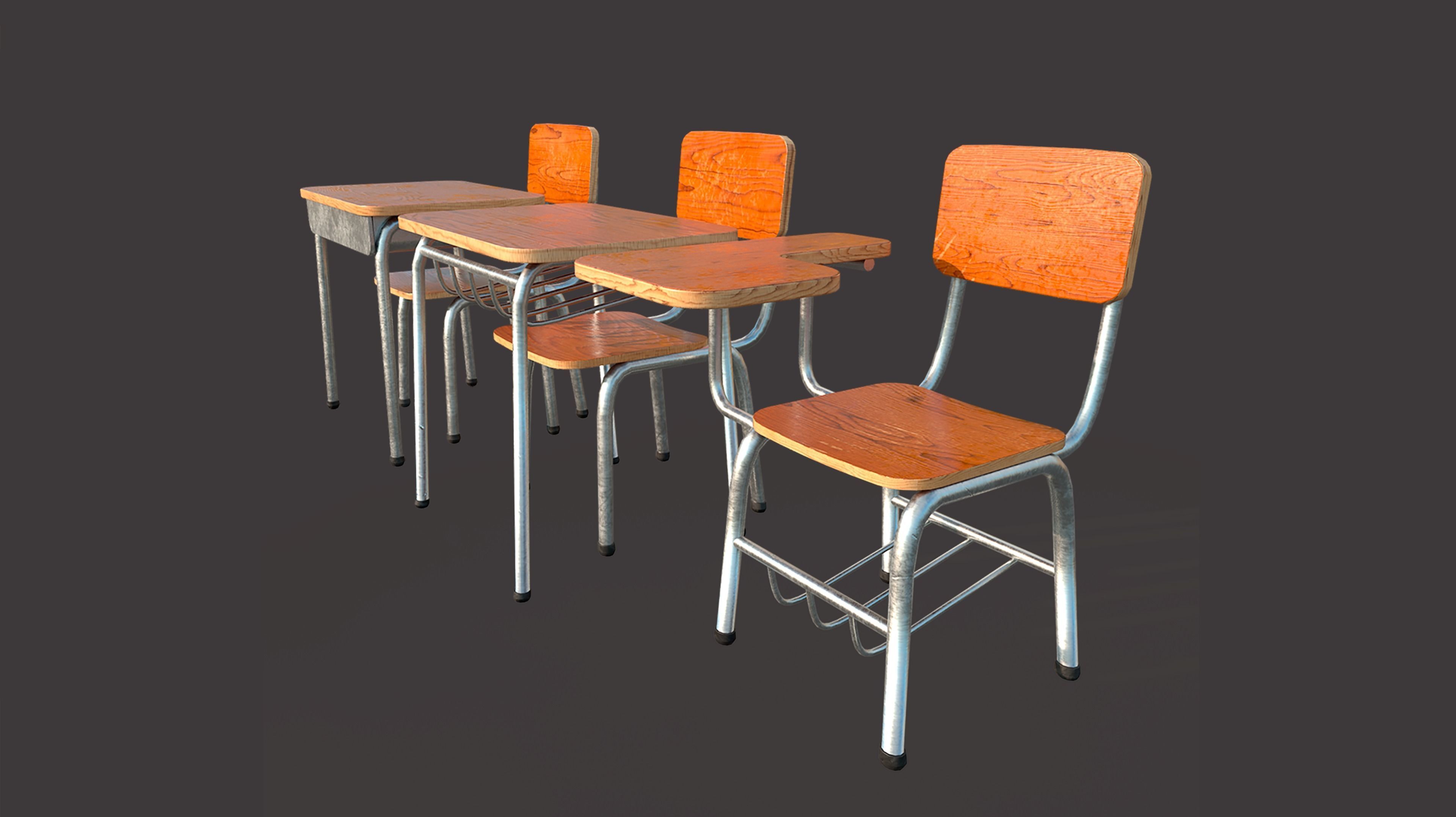 School Desk Low-poly 3D model_1