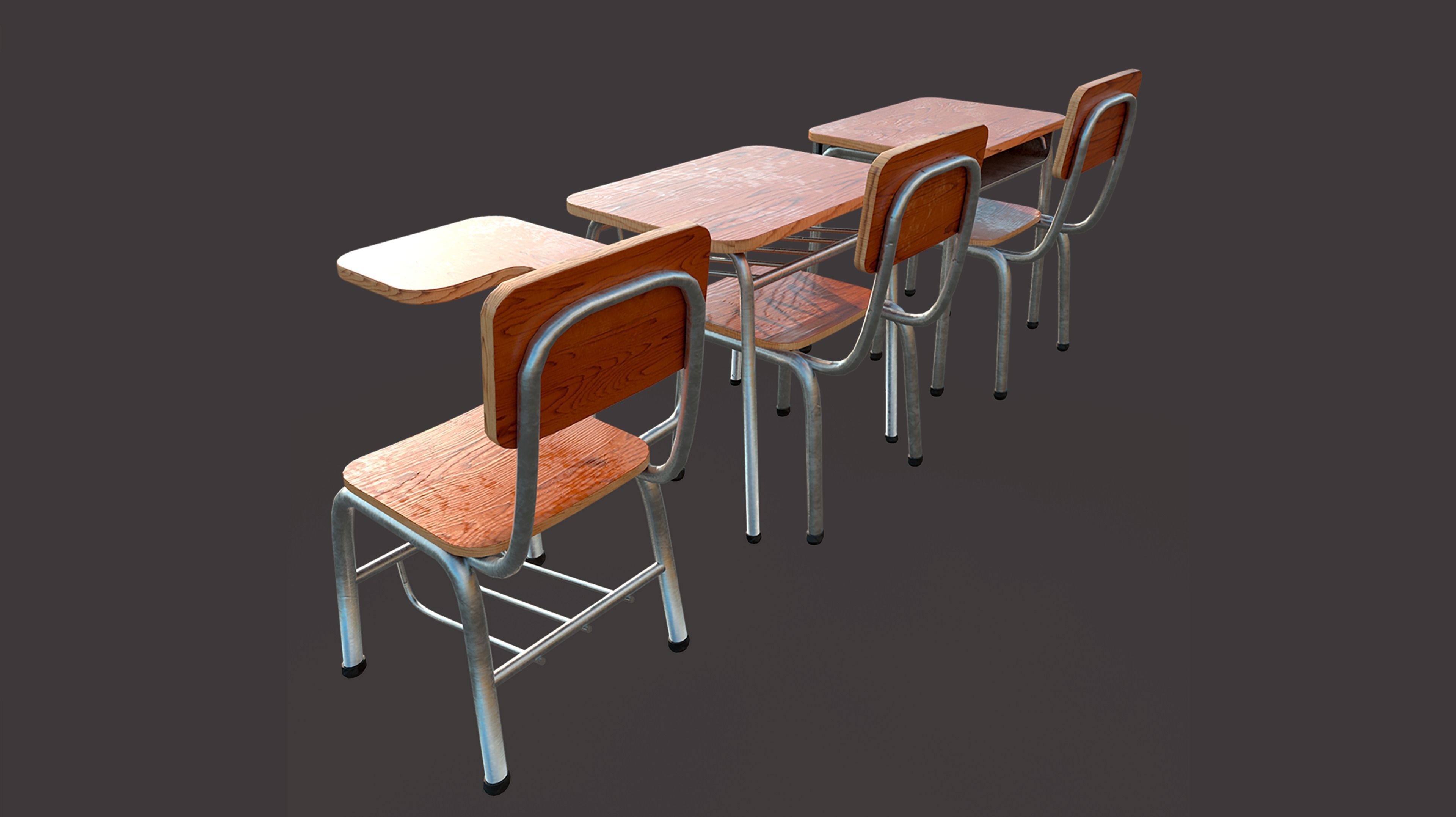 School Desk Low-poly 3D model_2