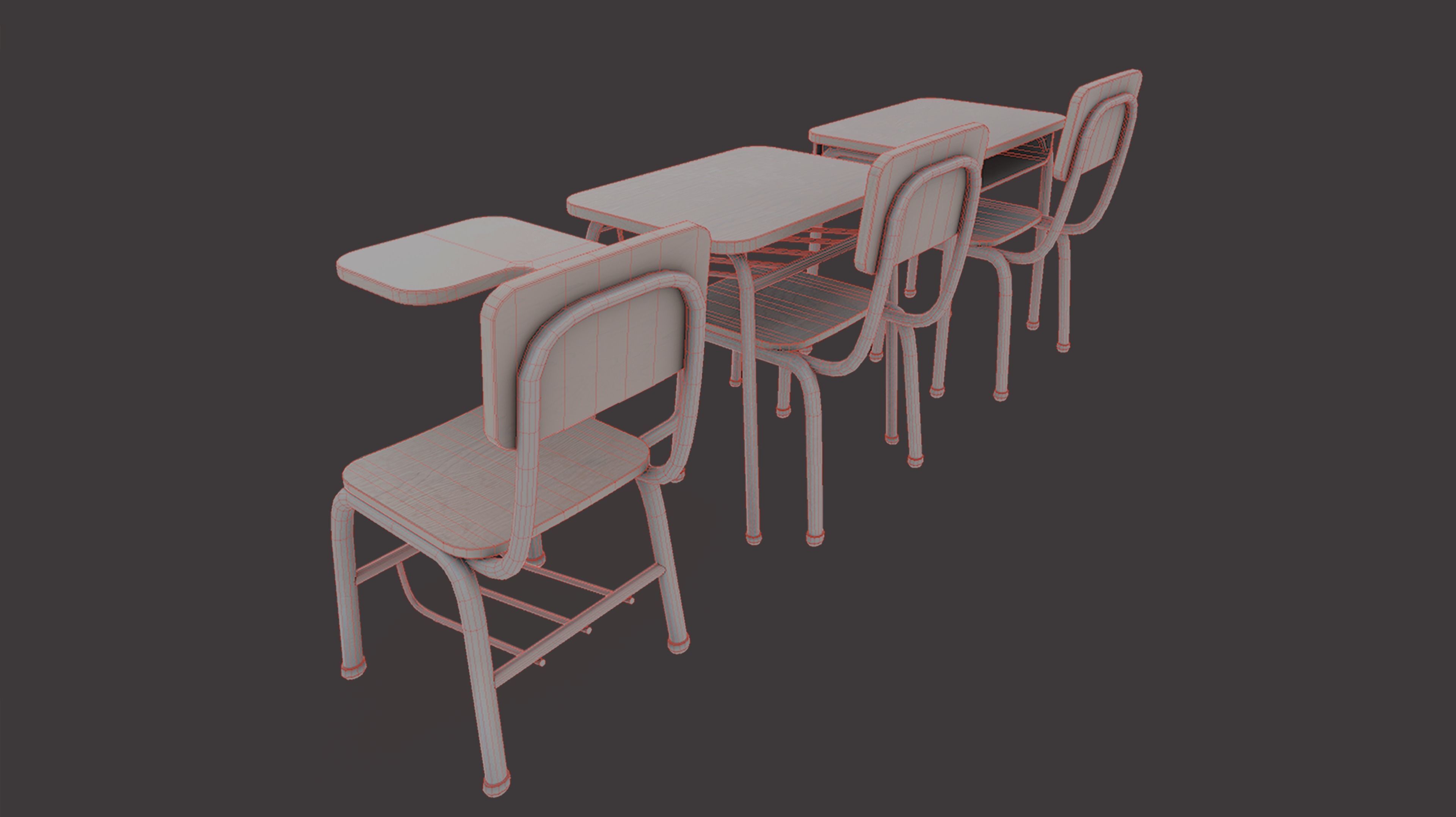 School Desk Low-poly 3D model_5