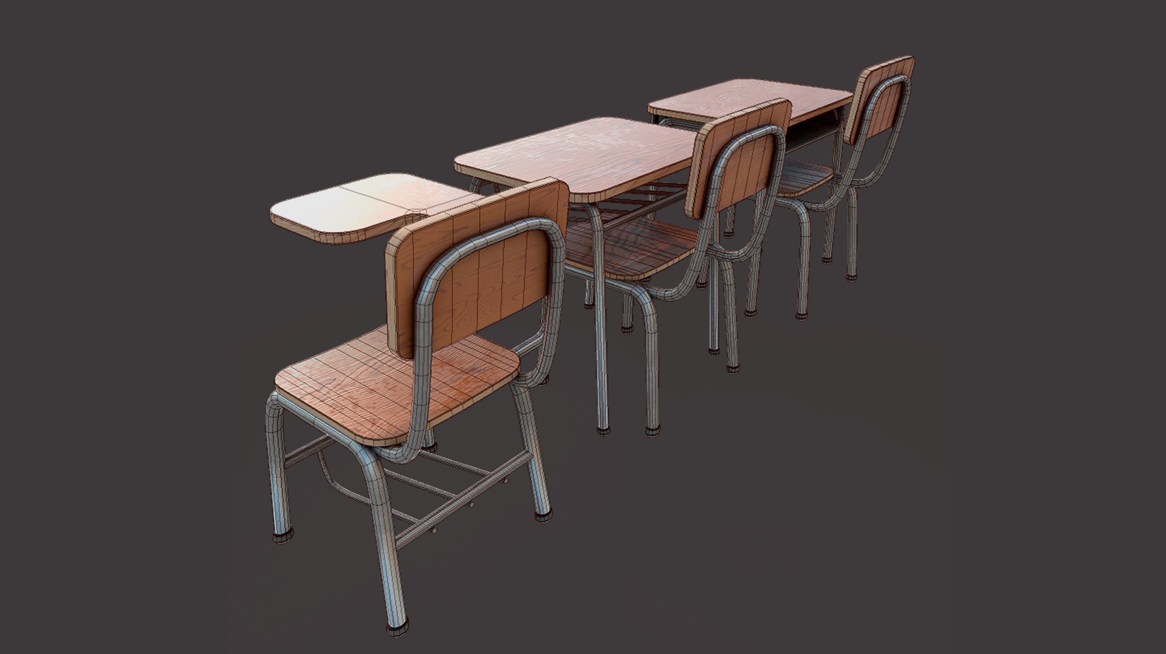 School Desk Low-poly 3D model_4