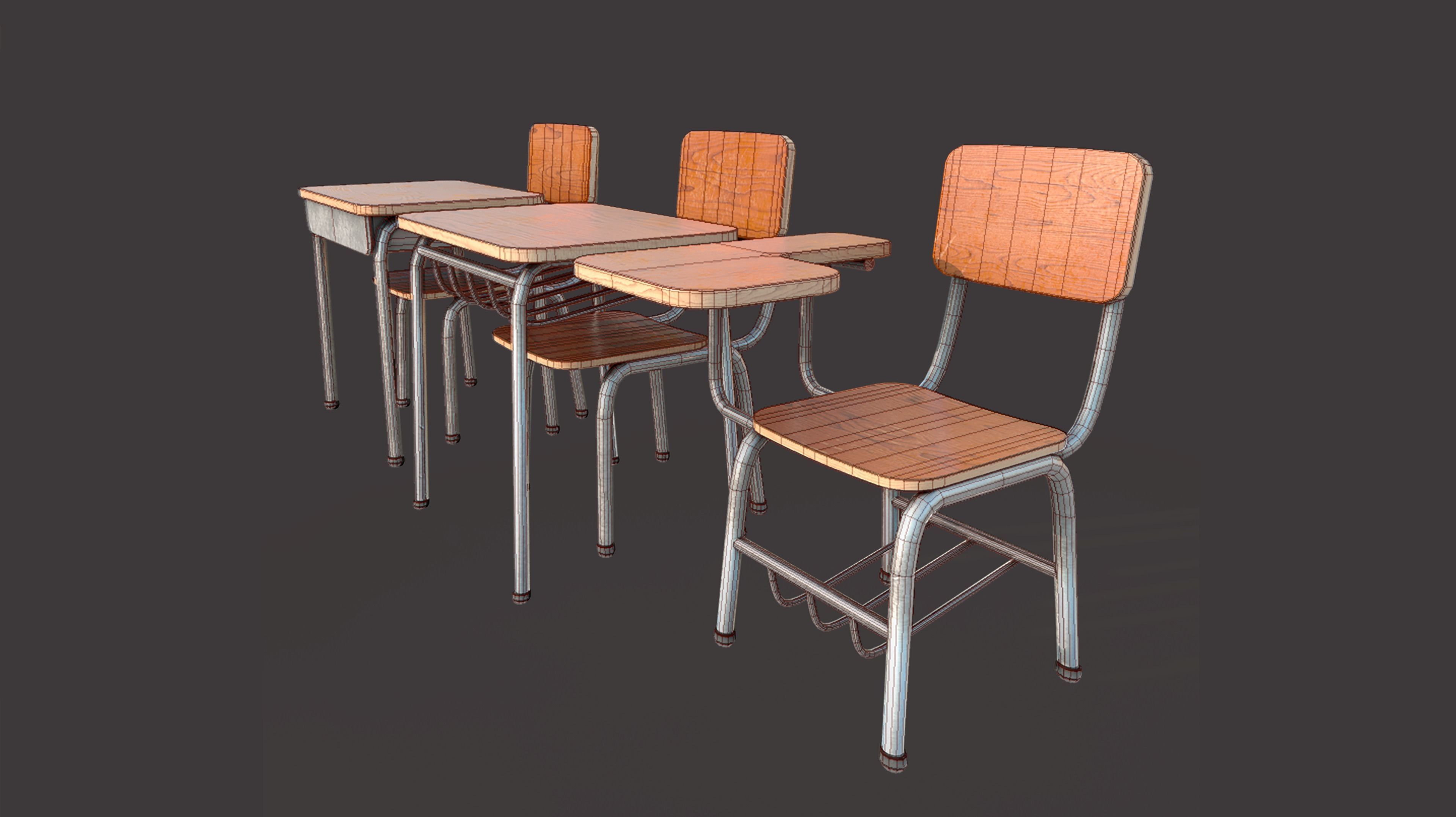 School Desk Low-poly 3D model_3