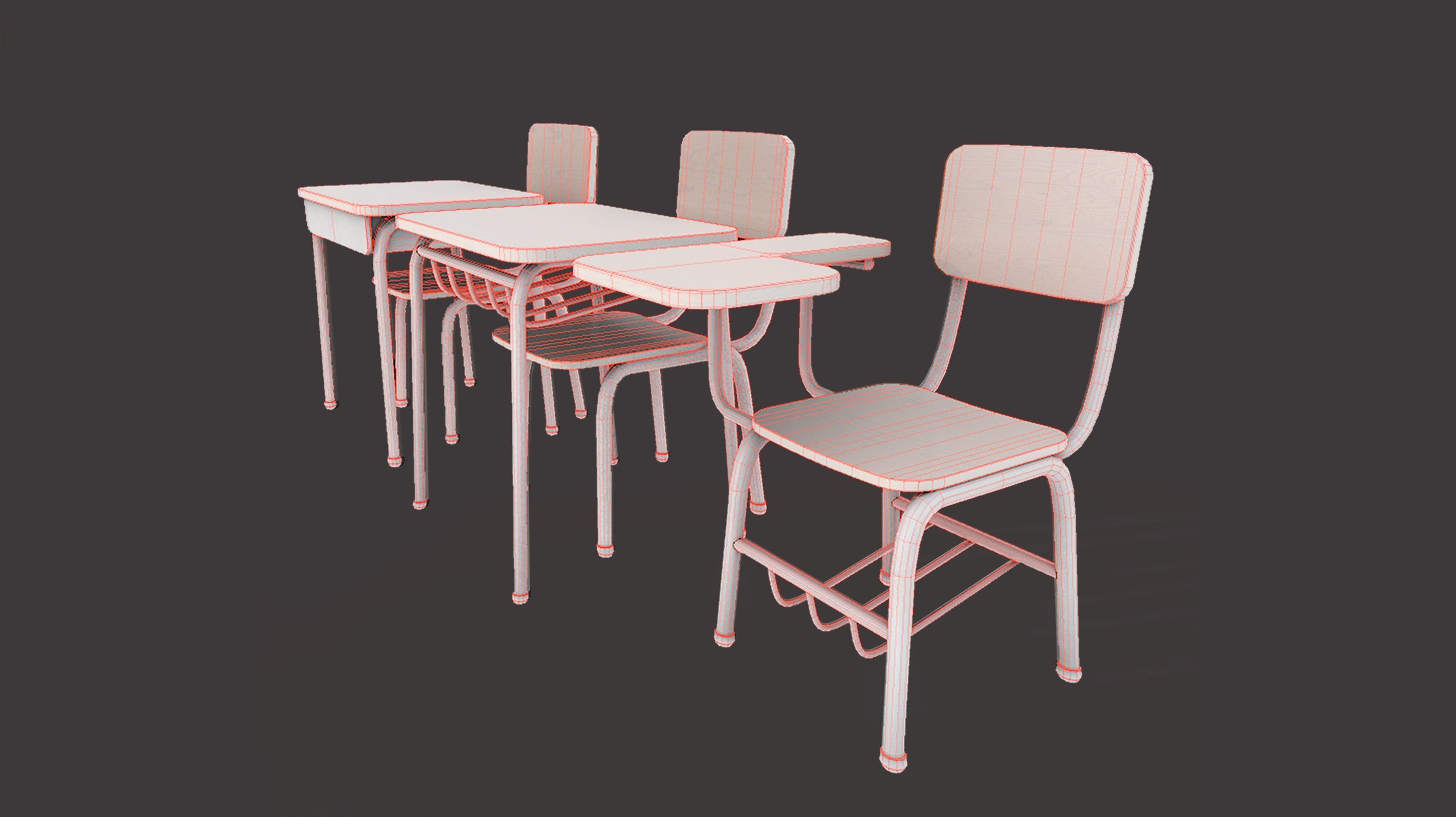 School Desk Low-poly 3D model_6