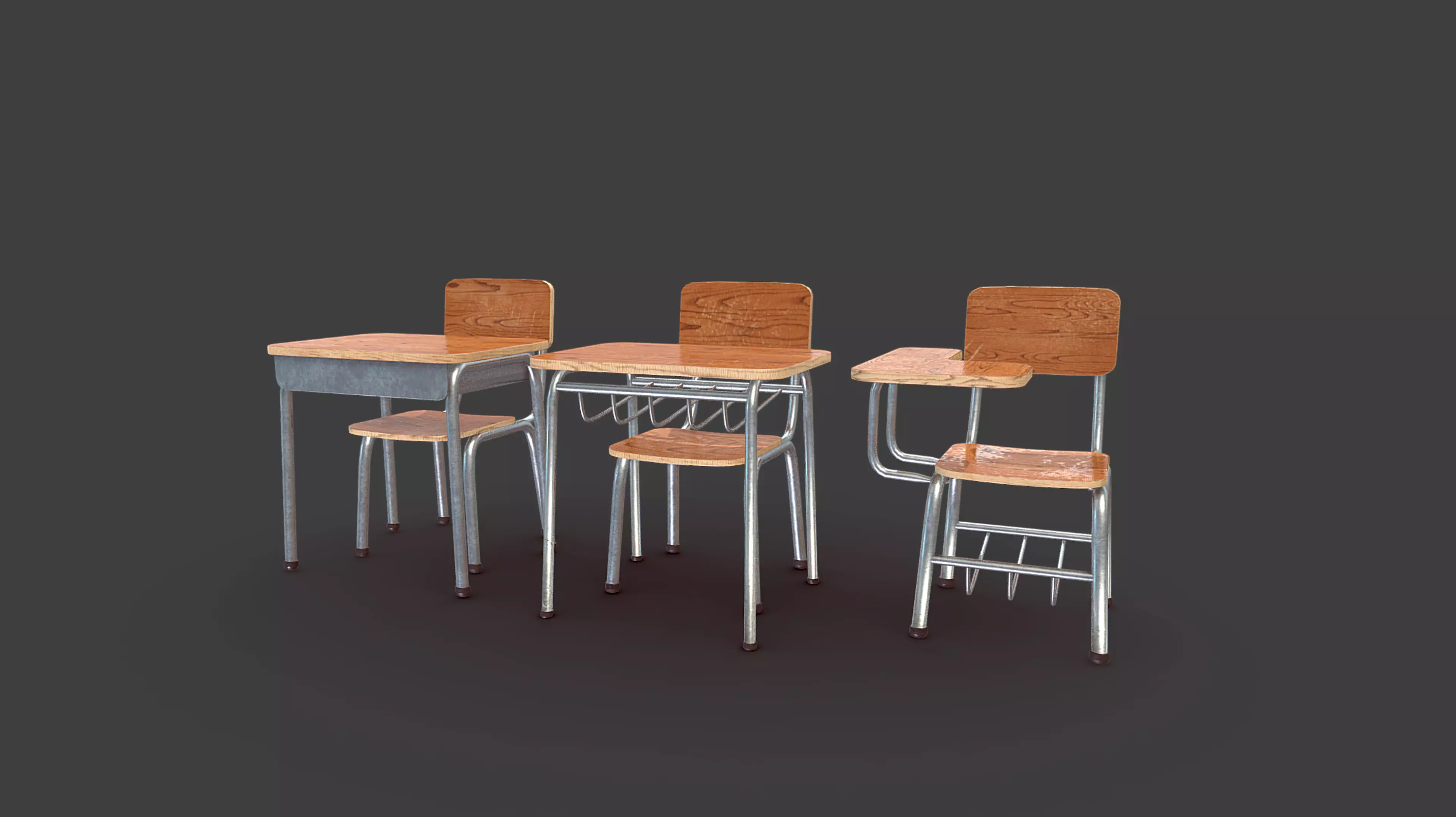 School Desk Low-poly 3D model_0