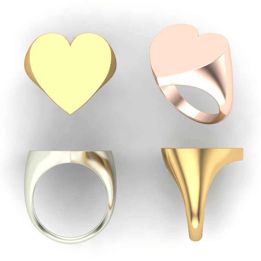 Signet rings set HEART top 3D print model_3