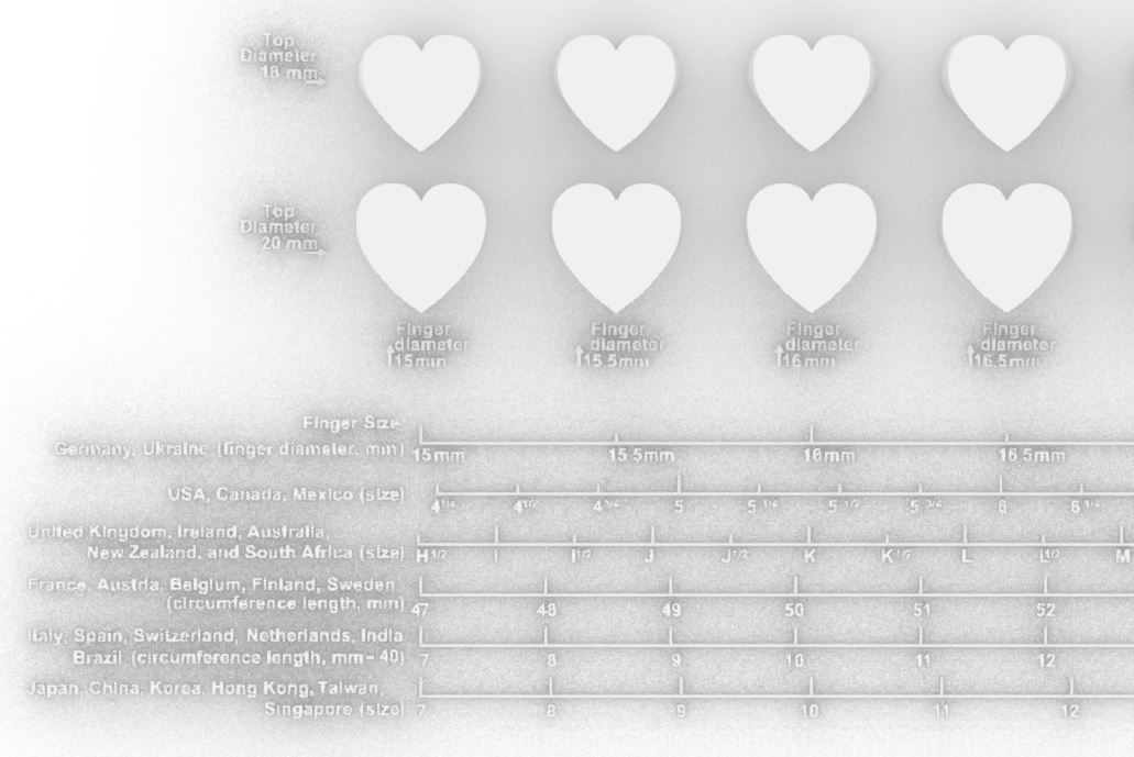 Signet rings set HEART top 3D print model_2