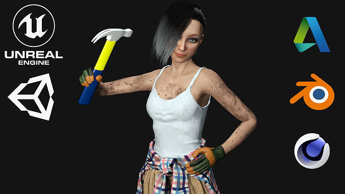 Mechanic Girl - Game Ready  Low-poly 3D model