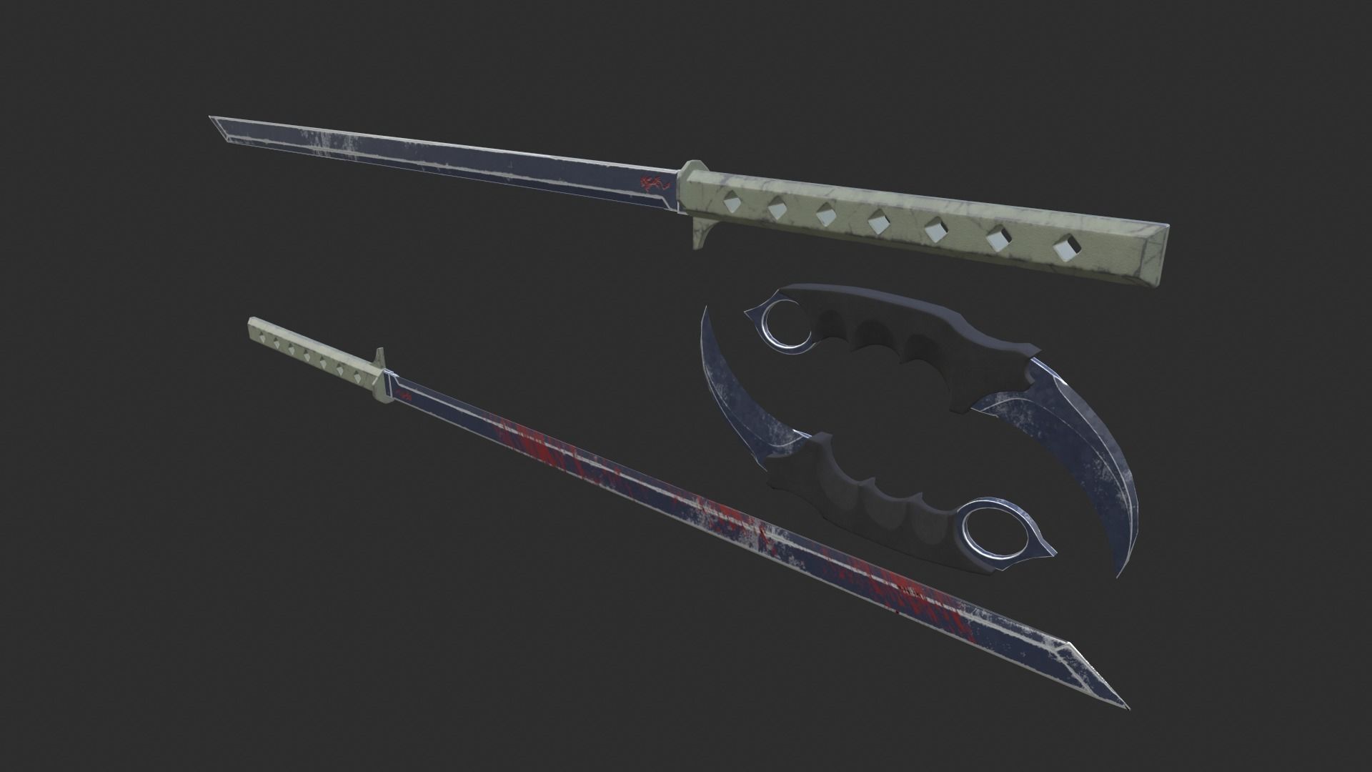 Sci-fi katana and knife Low-poly 3D model_5