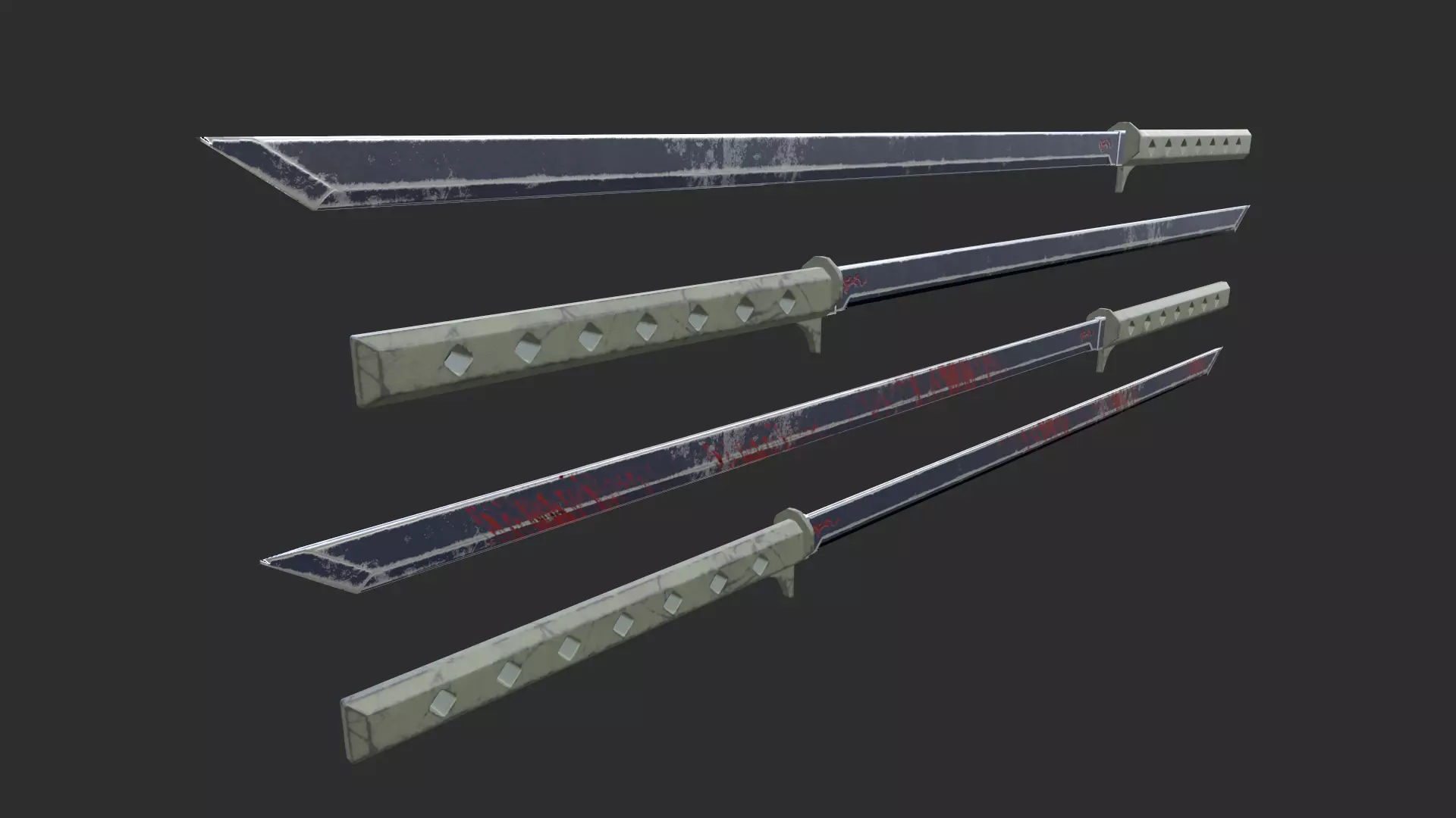 Sci-fi katana and knife Low-poly 3D model_0
