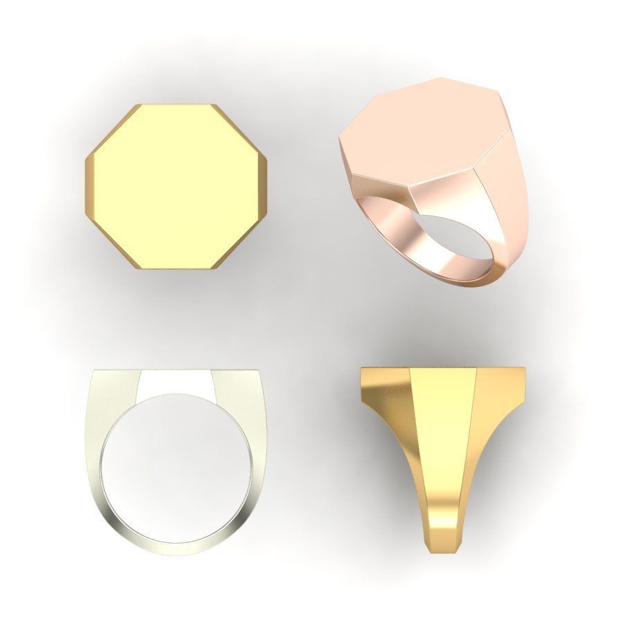 Signet rings set OCTAGON top 3D print model_3